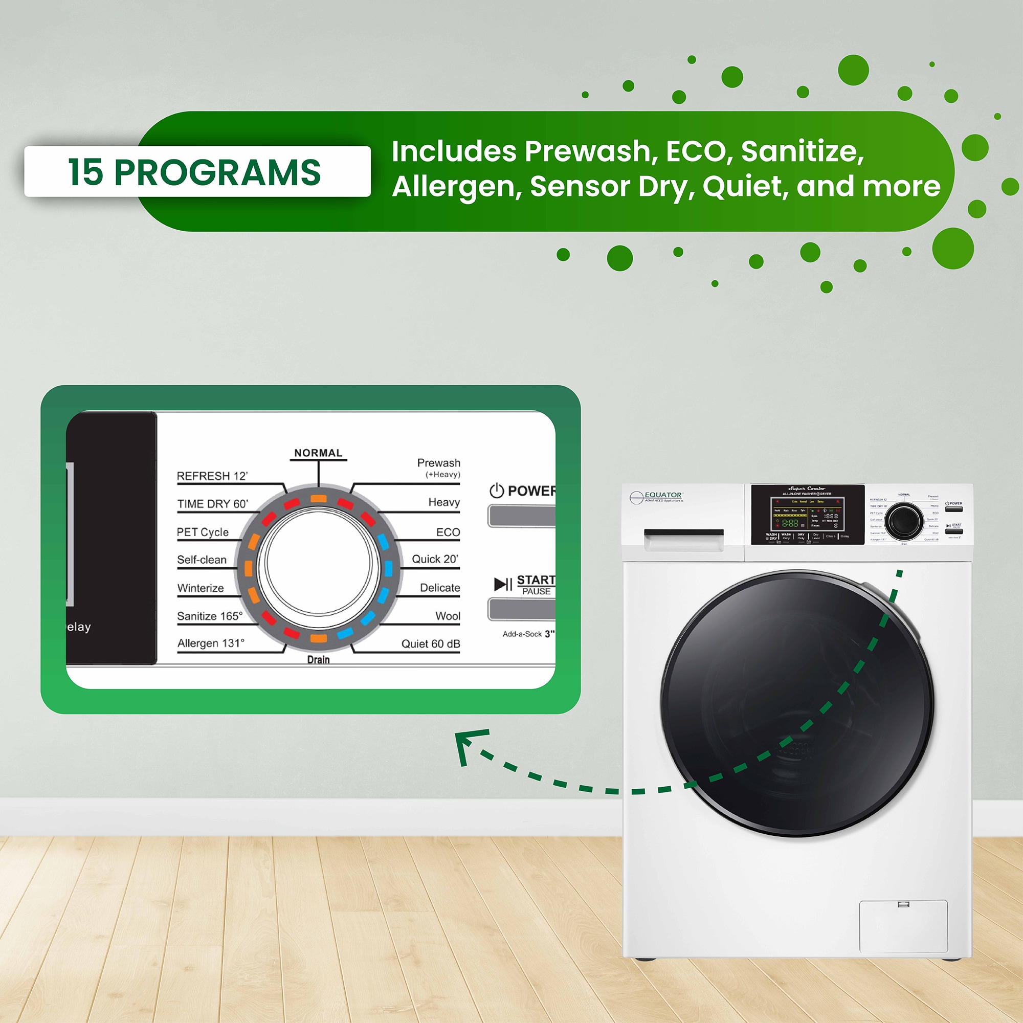 Combo Washer Dryer Todo en Uno Blanco con Capacidad de 1.6 pies cúbicos para Empotrar o Poner de Pie EZ 4700 C BLANCO