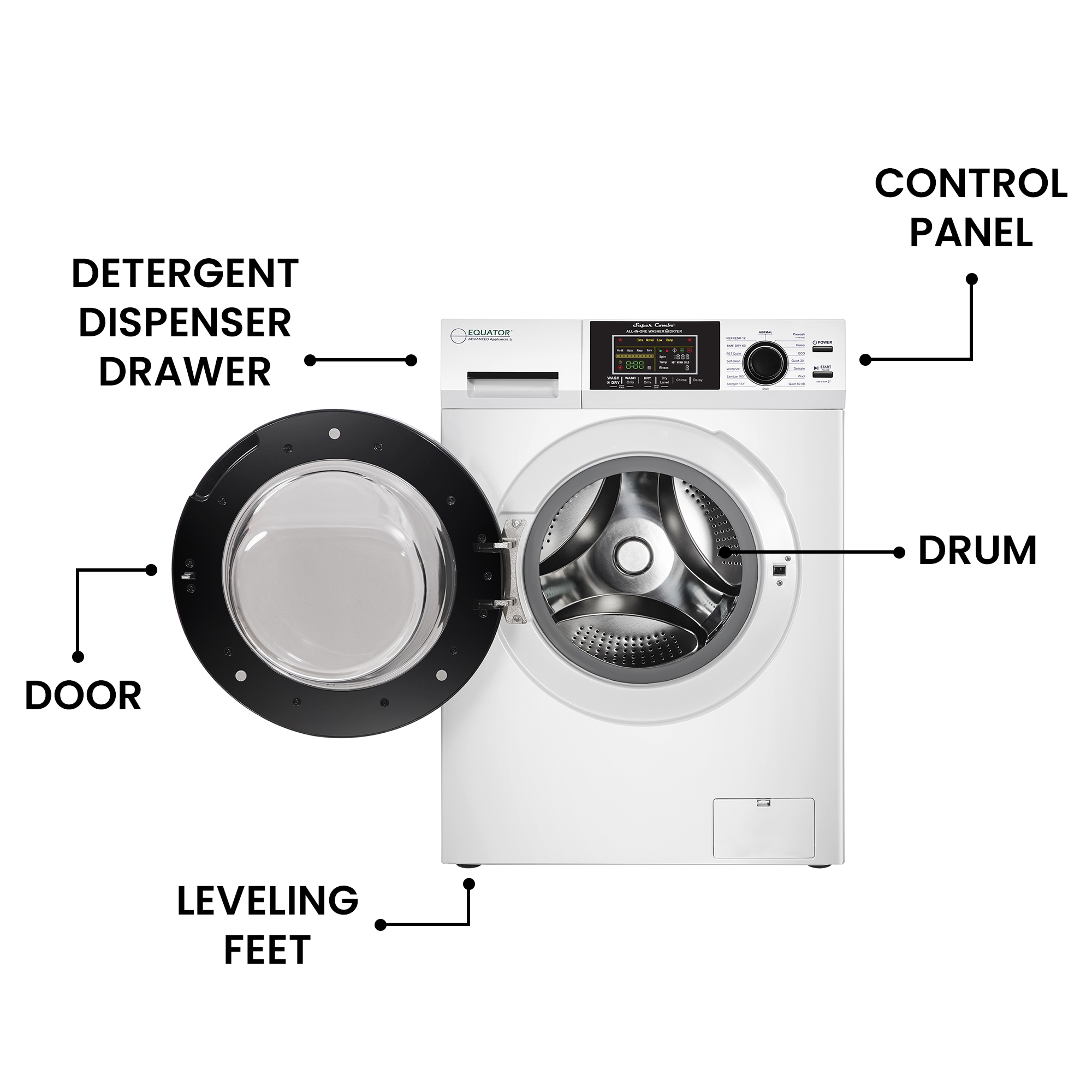 Combo Washer Dryer Todo en Uno Blanco con Capacidad de 1.6 pies cúbicos para Empotrar o Poner de Pie EZ 4700 C BLANCO