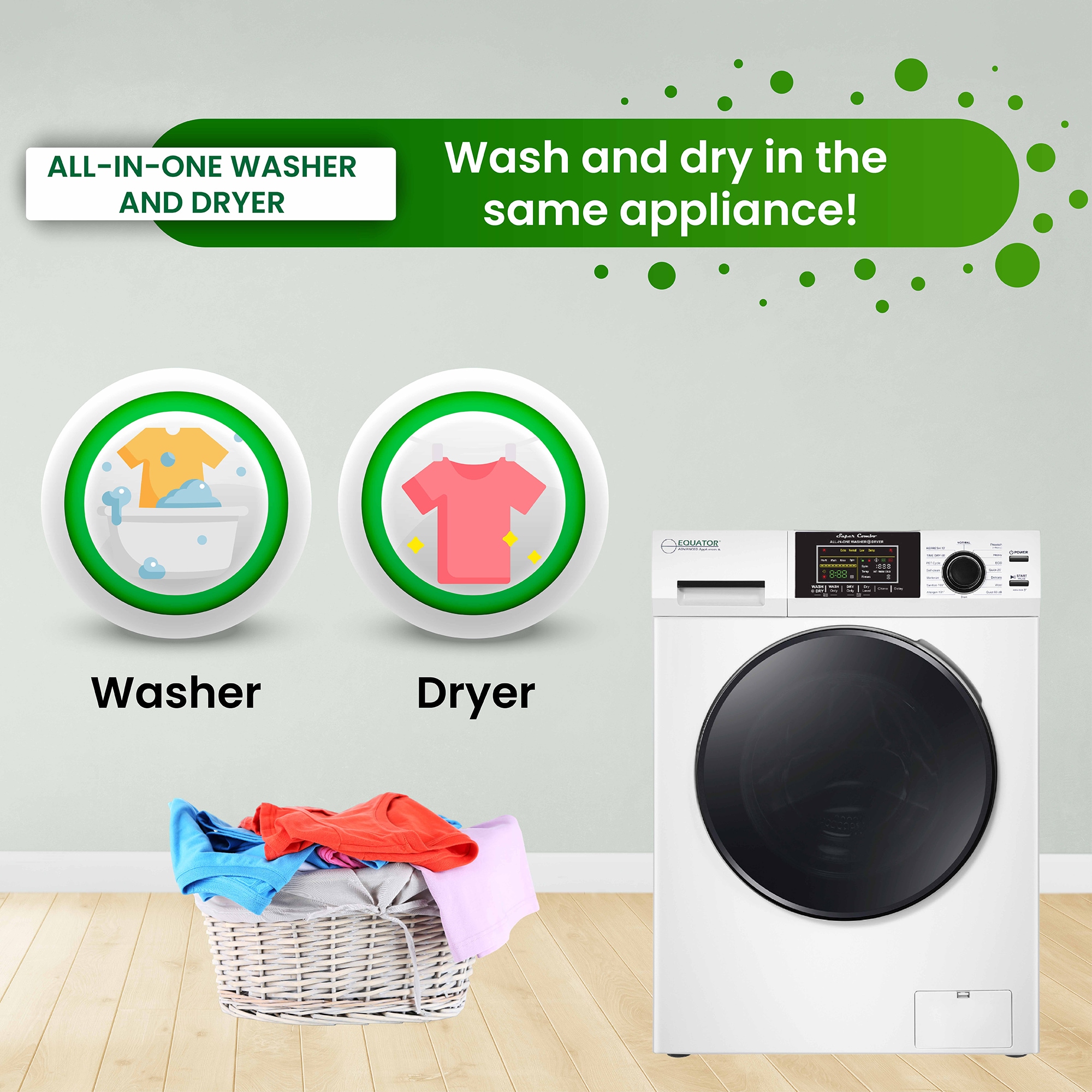 Combo Washer Dryer Todo en Uno Blanco con Capacidad de 1.6 pies cúbicos para Empotrar o Poner de Pie EZ 4700 C BLANCO