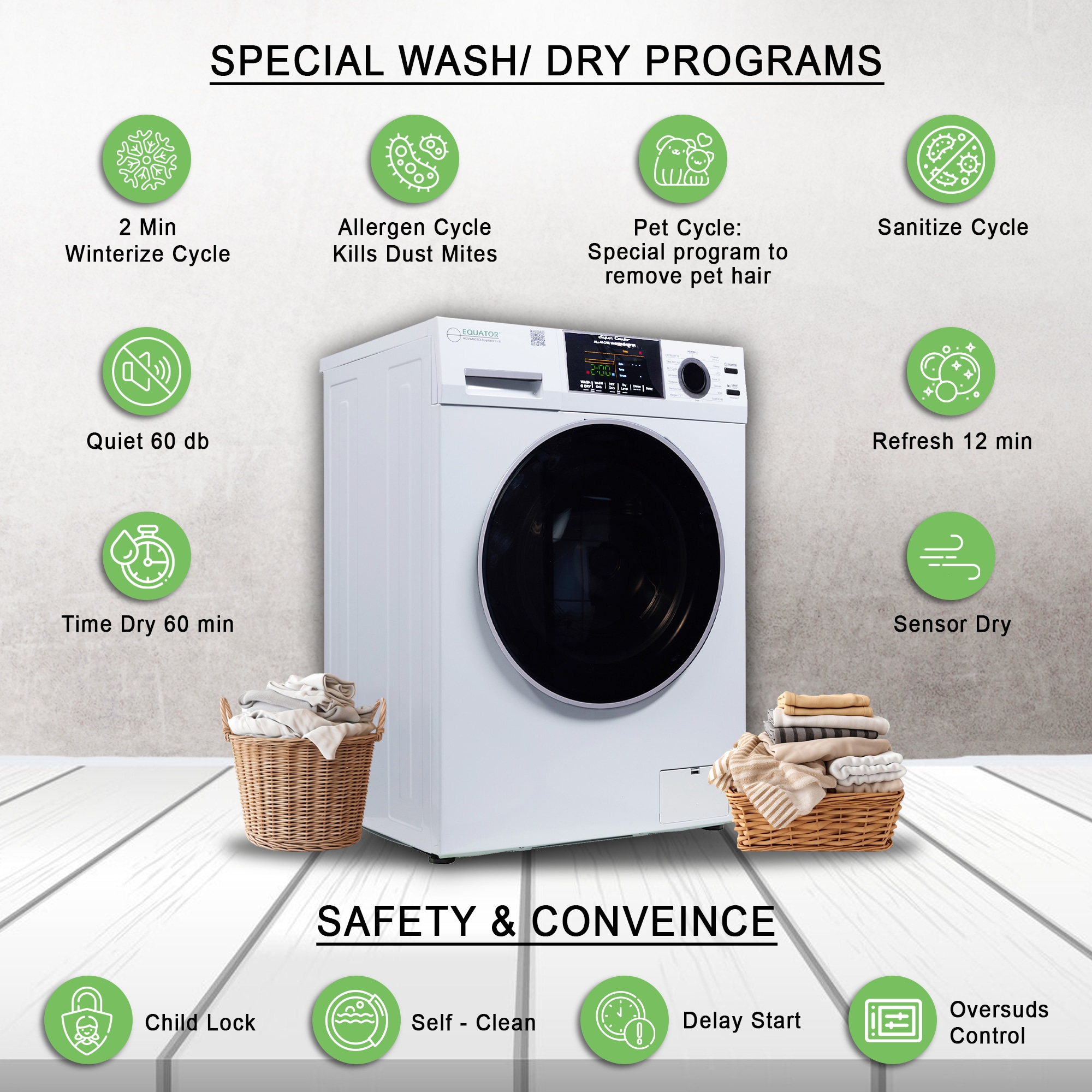 Combo Washer Dryer Todo en Uno Blanco con Capacidad de 1.6 pies cúbicos para Empotrar o Poner de Pie EZ 4700 C BLANCO