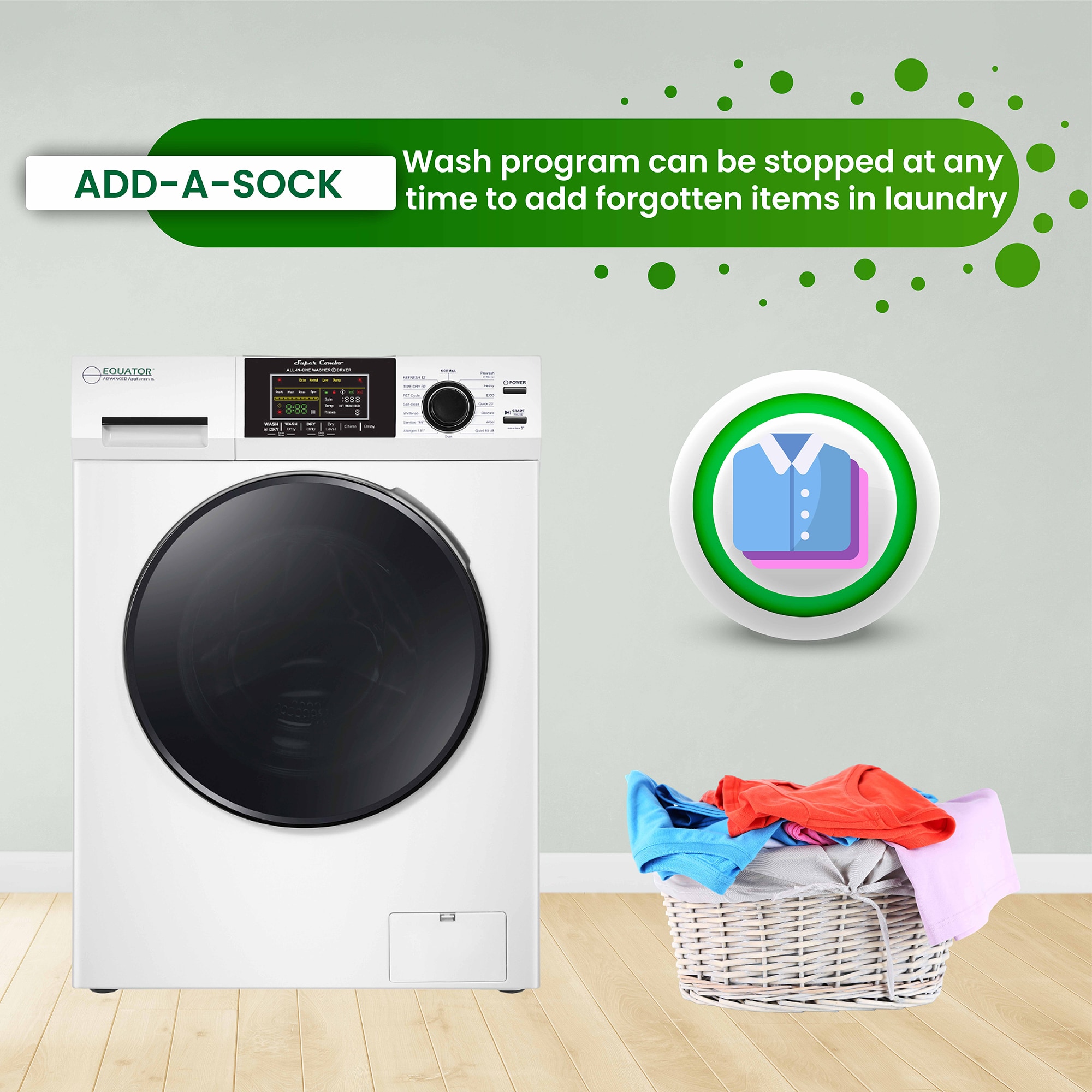Combo Washer Dryer Todo en Uno Blanco con Capacidad de 1.6 pies cúbicos para Empotrar o Poner de Pie EZ 4700 C BLANCO