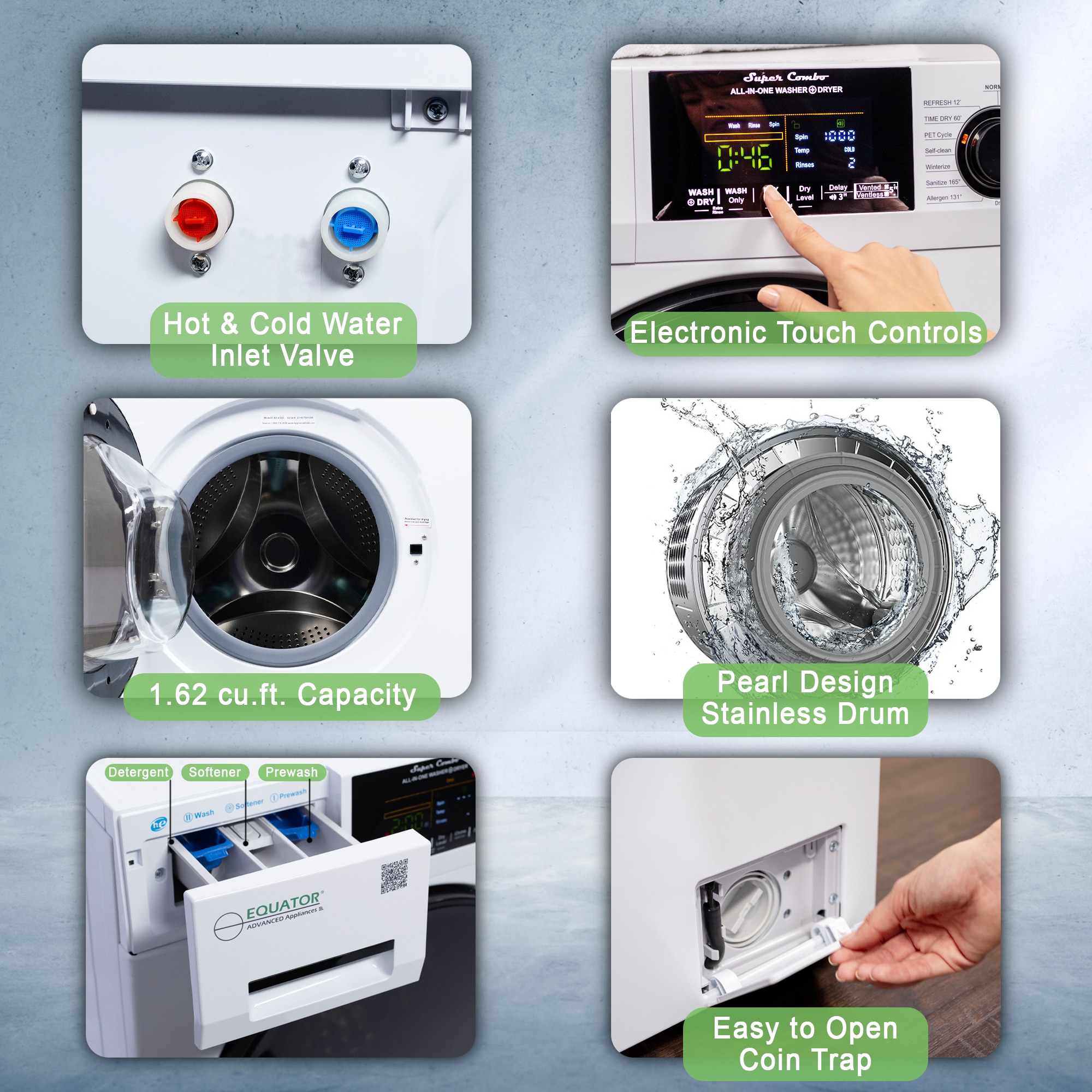 Combo Washer Dryer Todo en Uno Blanco con Capacidad de 1.6 pies cúbicos para Empotrar o Poner de Pie EZ 4700 C BLANCO