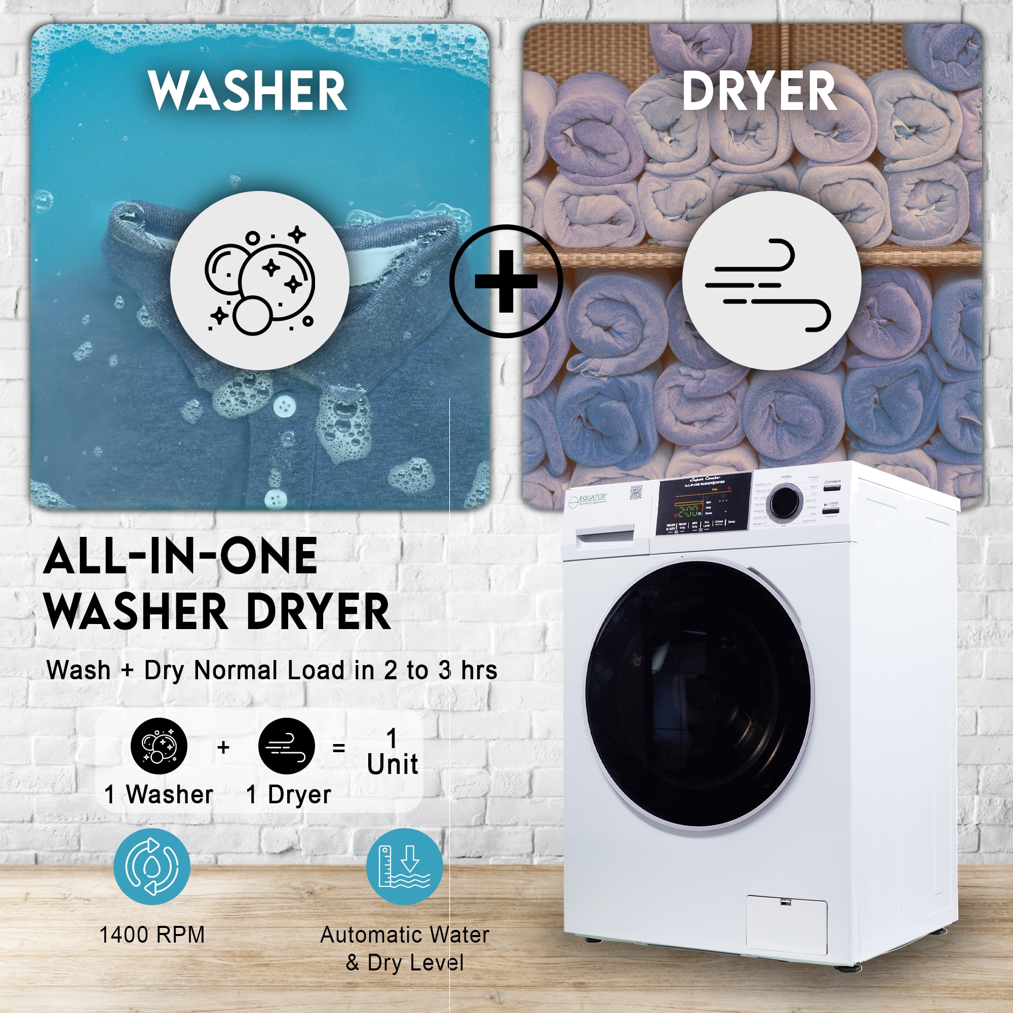 Combo Washer Dryer Todo en Uno Blanco con Capacidad de 1.6 pies cúbicos para Empotrar o Poner de Pie EZ 4700 C BLANCO