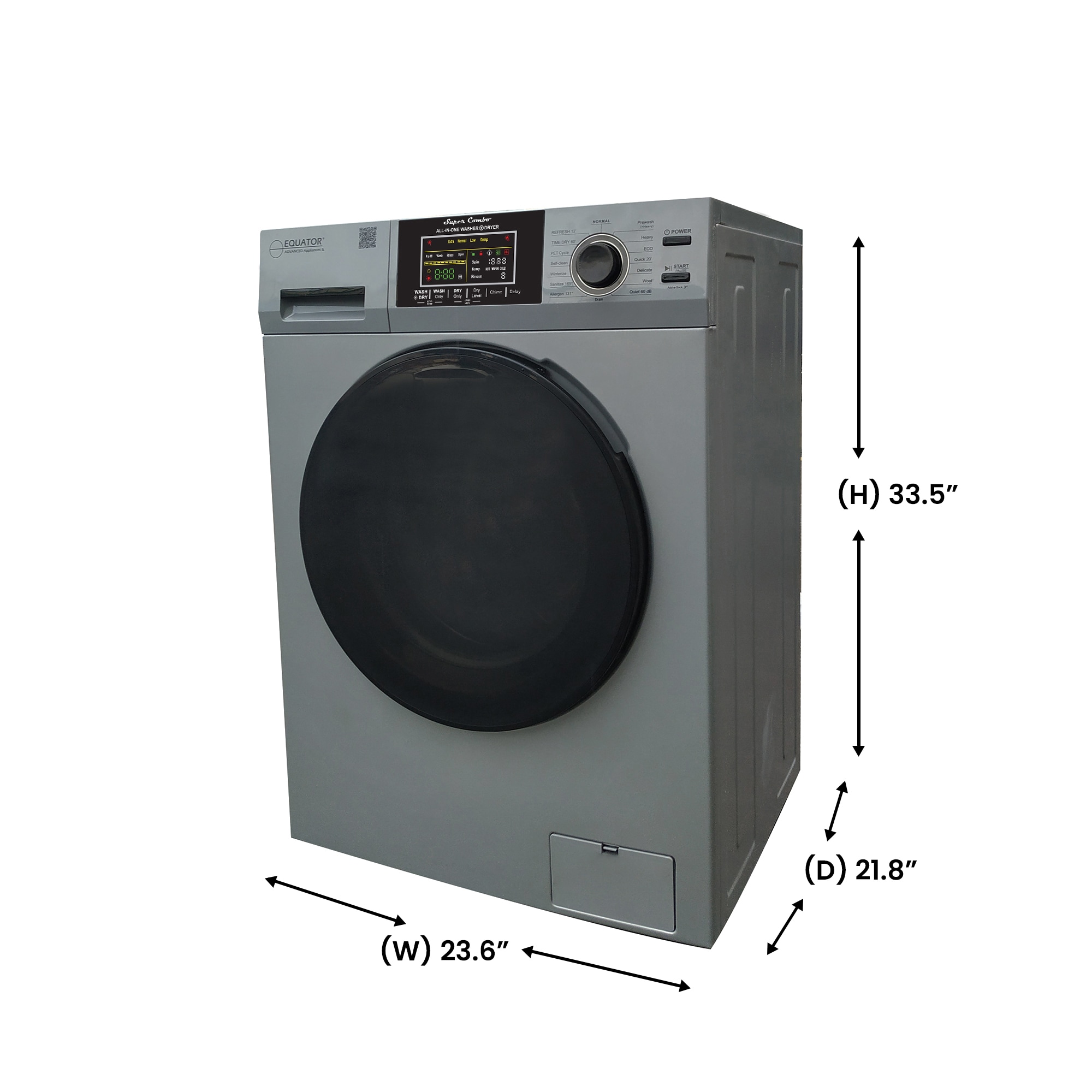Combo Lavadora Secadora Todo en Uno sin ventilación de Plata de 1.6 pies cúbicos de Capacidad para Empotrar o de Pie EZ 4700 C PLATA