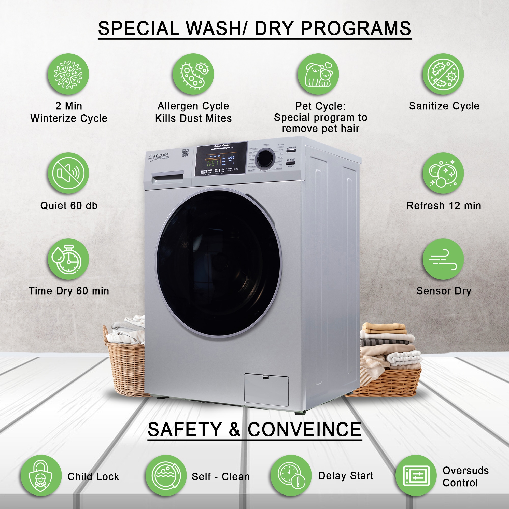 Combo Lavadora Secadora Todo en Uno sin ventilación de Plata de 1.6 pies cúbicos de Capacidad para Empotrar o de Pie EZ 4700 C PLATA