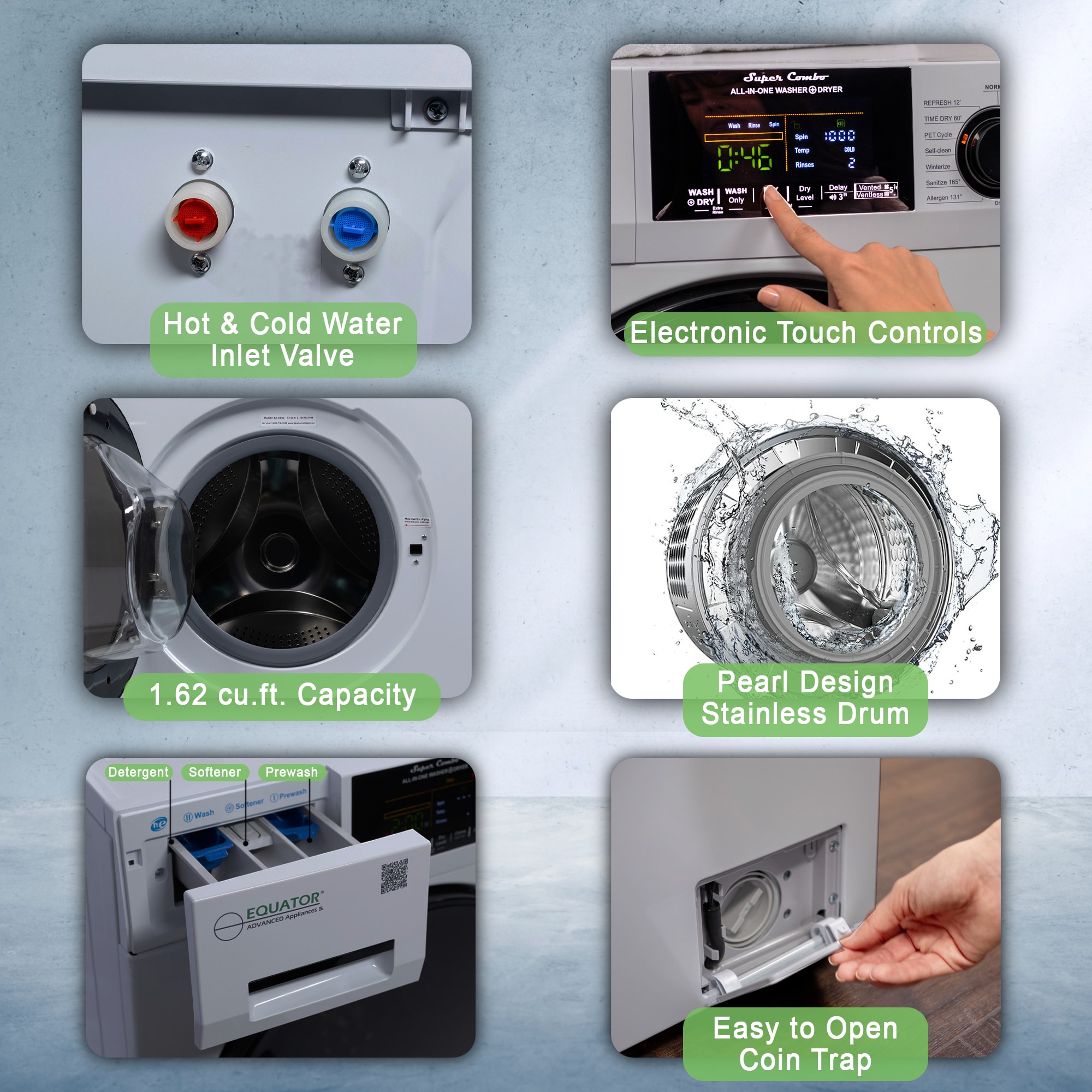 Combo Lavadora Secadora Todo en Uno sin ventilación de Plata de 1.6 pies cúbicos de Capacidad para Empotrar o de Pie EZ 4700 C PLATA