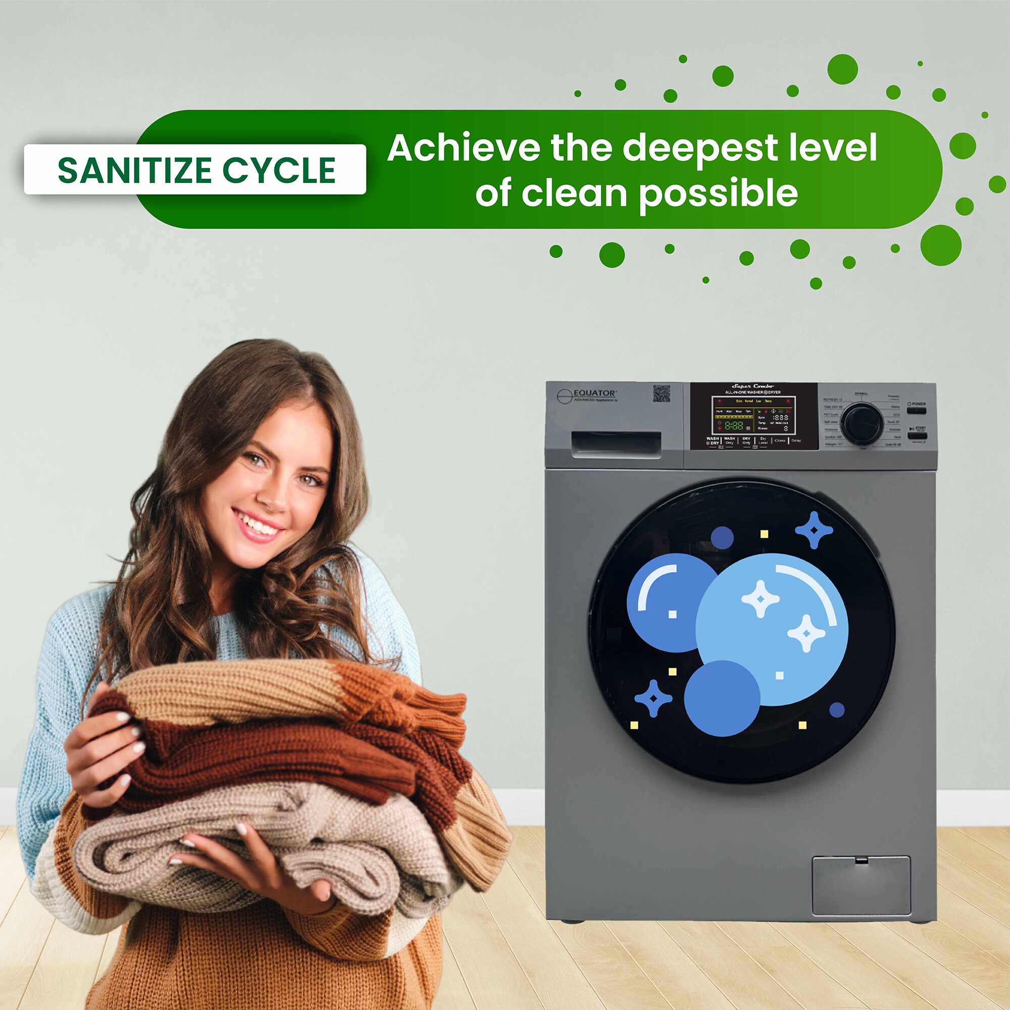 Combo Lavadora Secadora Todo en Uno sin ventilación de Plata de 1.6 pies cúbicos de Capacidad para Empotrar o de Pie EZ 4700 C PLATA