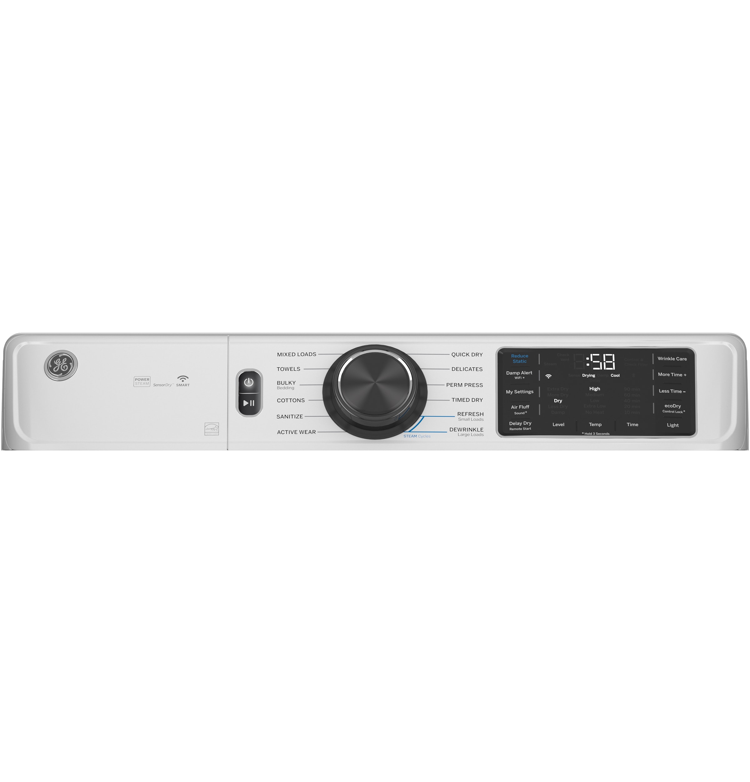 Secadora de gas compatible con vapor apilable de 7.8 pies cúbicos (Blanca) certificada por Energy Star GFD65GSSVWW