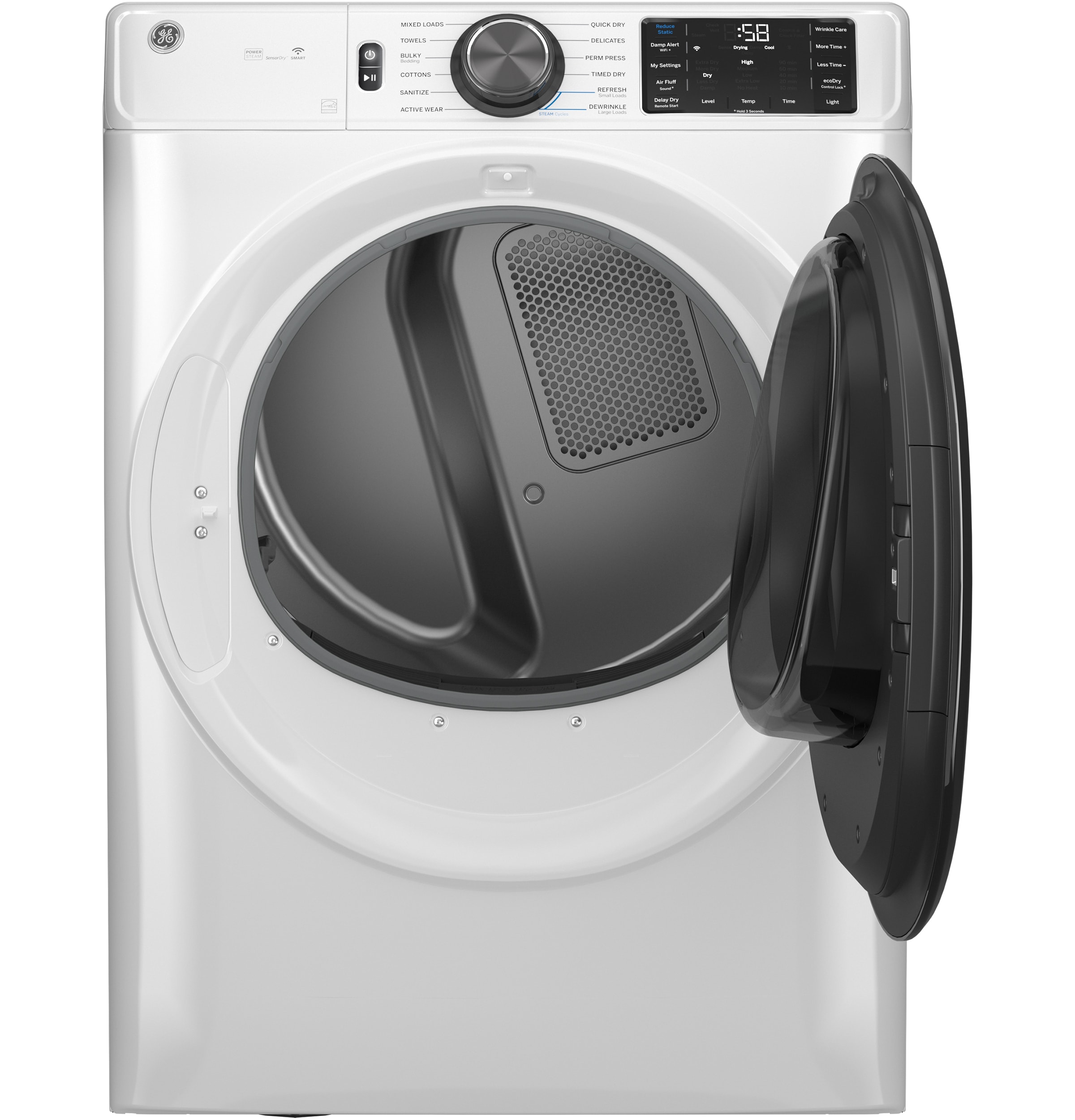 Secadora de gas compatible con vapor apilable de 7.8 pies cúbicos (Blanca) certificada por Energy Star GFD65GSSVWW