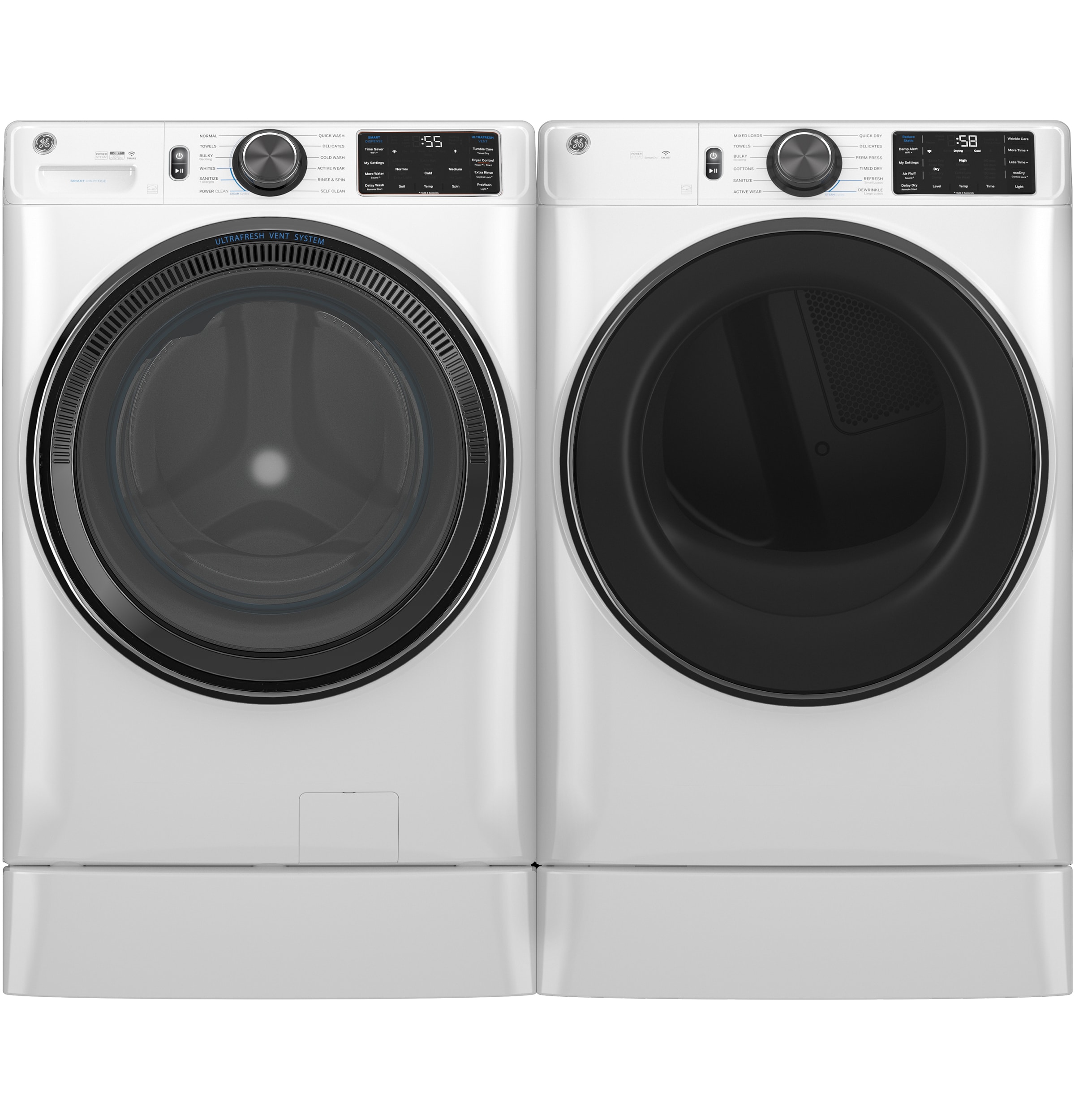 Secadora de gas compatible con vapor apilable de 7.8 pies cúbicos (Blanca) certificada por Energy Star GFD65GSSVWW