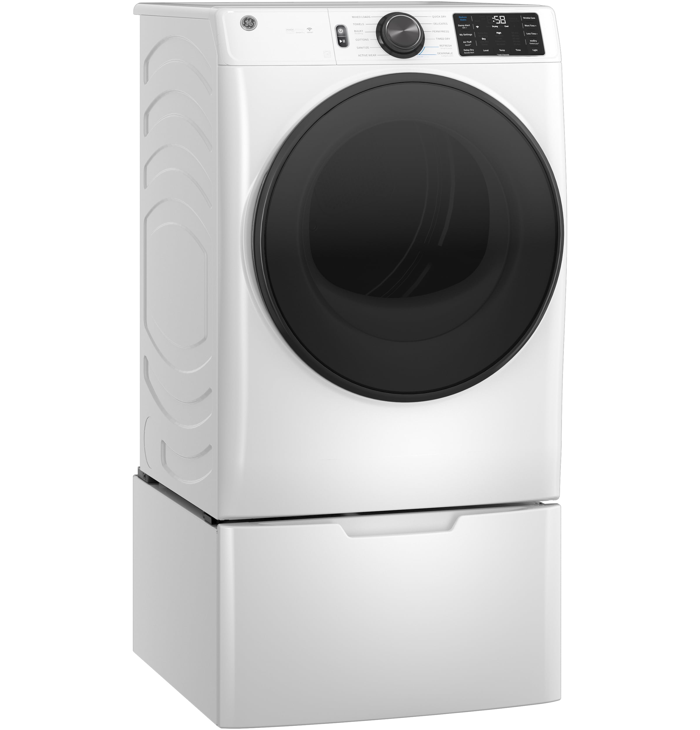 Secadora eléctrica vented apilable con ciclo de vapor de 7.8 pies cúbicos (Blanco) Certificada Energy Star GFD65ESSVWW de GE