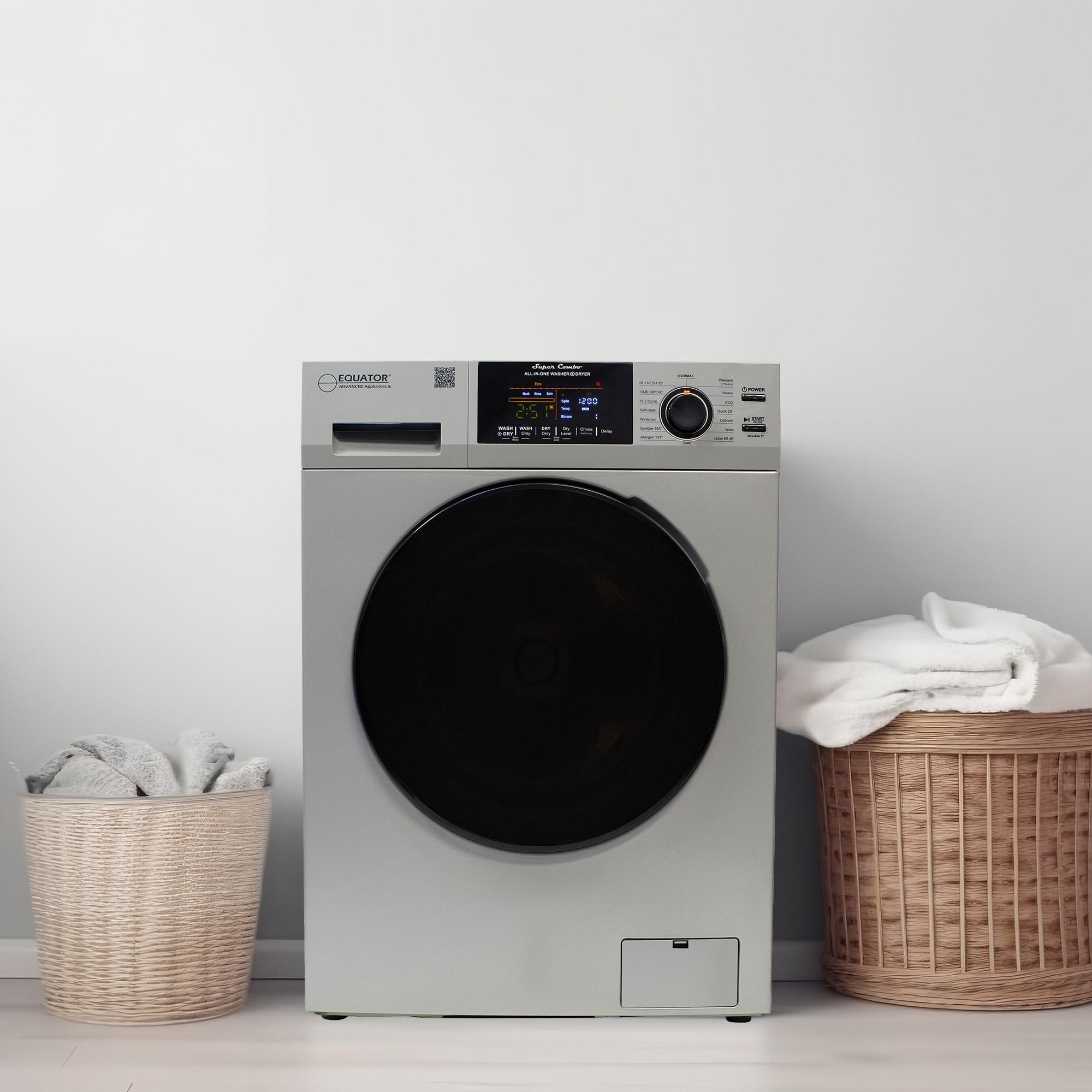 Combo Lavadora y Secadora Todo en Uno con capacidad de 1.62 pies cúbicos color plata EZ 4800 V PLATA de Equator Advanced Appliances