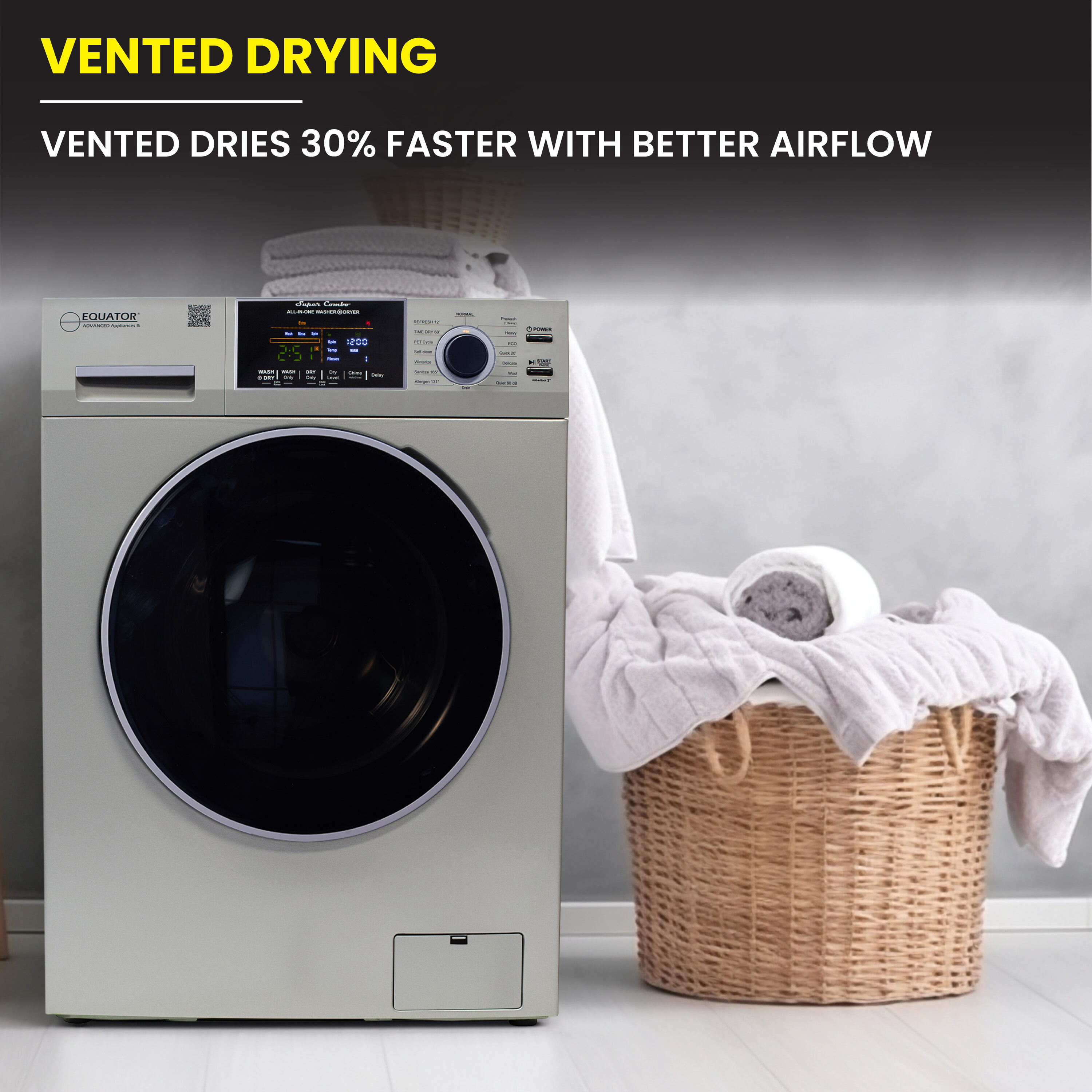 Combo Lavadora y Secadora Todo en Uno con capacidad de 1.62 pies cúbicos color plata EZ 4800 V PLATA de Equator Advanced Appliances