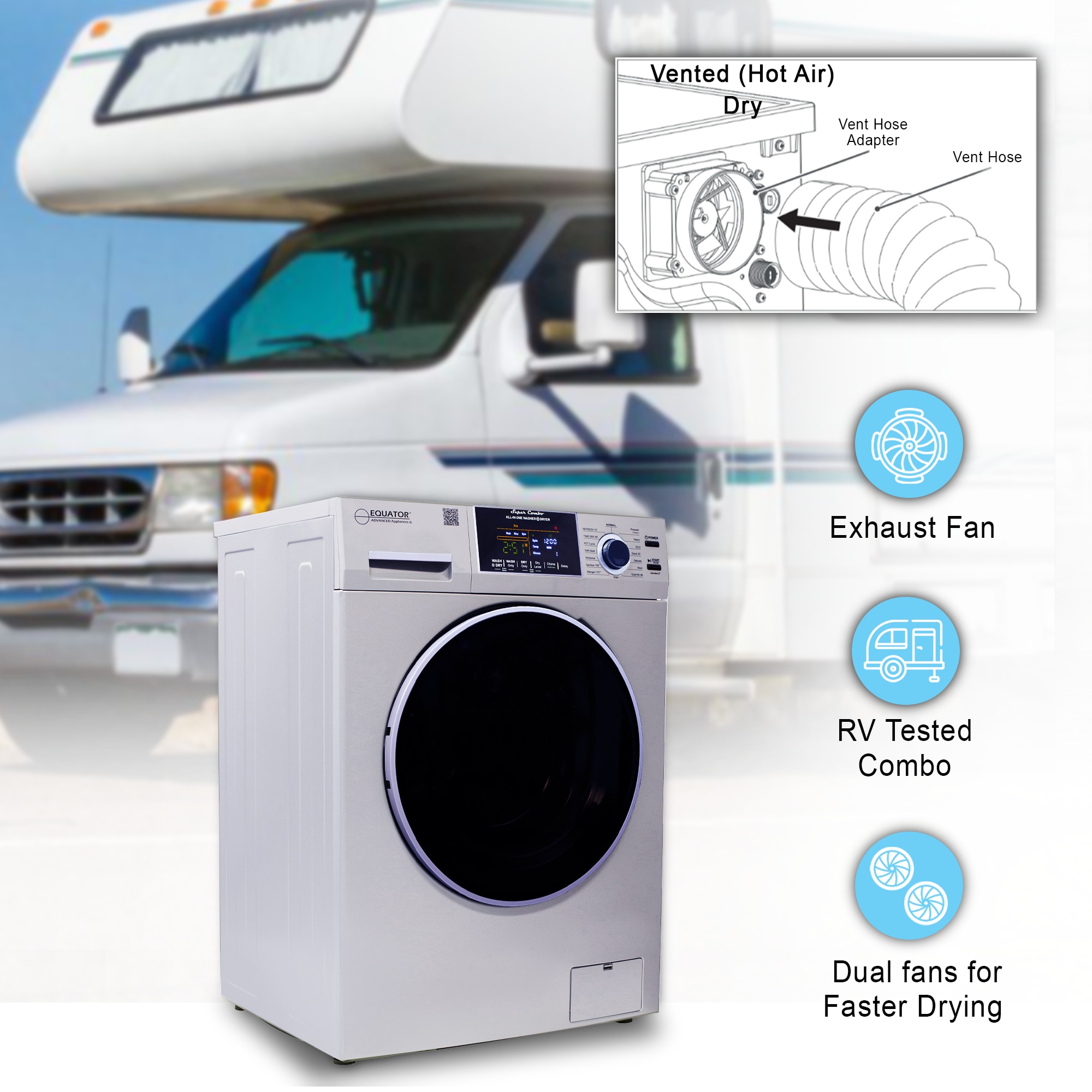 Combo Lavadora y Secadora Todo en Uno con capacidad de 1.62 pies cúbicos color plata EZ 4800 V PLATA de Equator Advanced Appliances