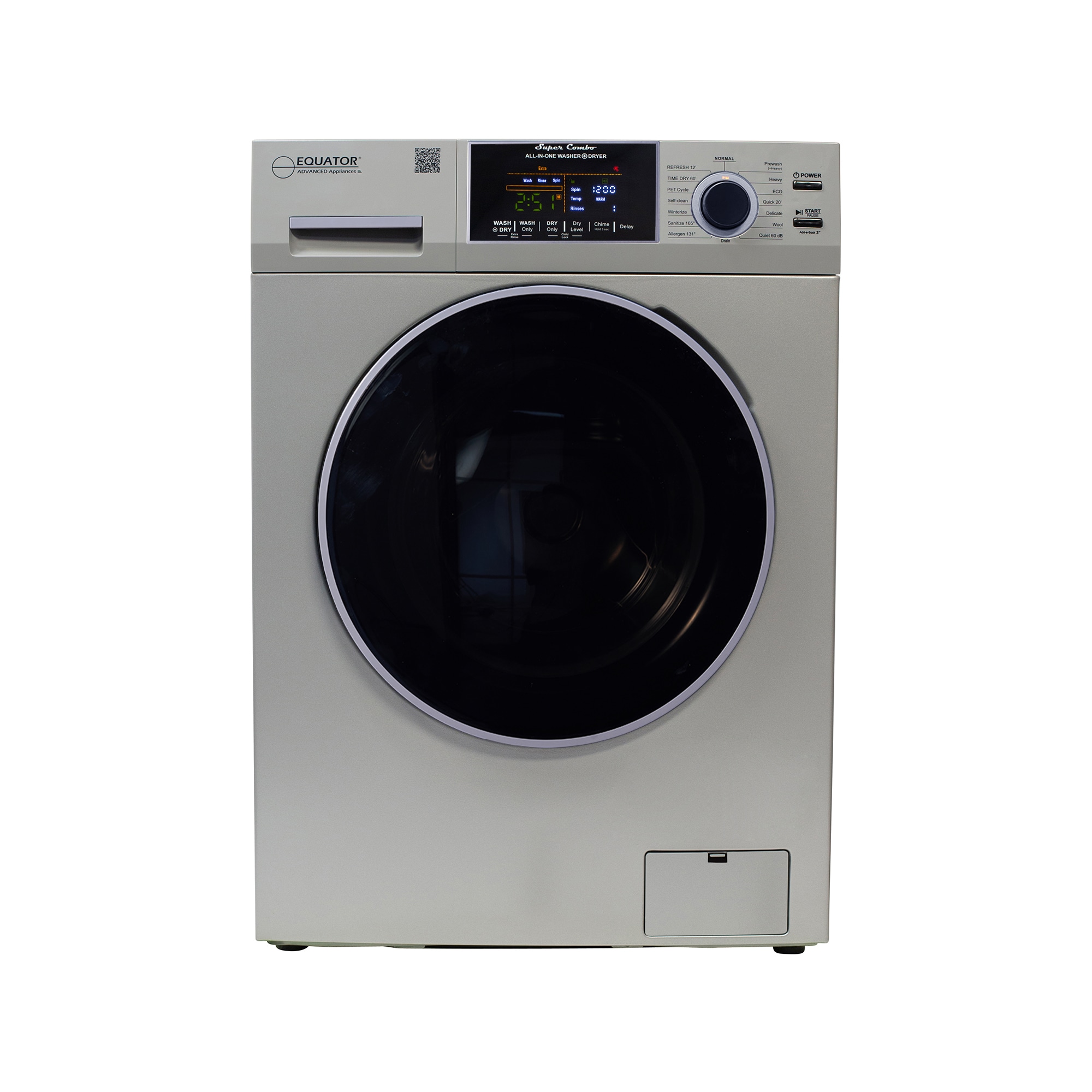 Combo Lavadora y Secadora Todo en Uno con capacidad de 1.62 pies cúbicos color plata EZ 4800 V PLATA de Equator Advanced Appliances