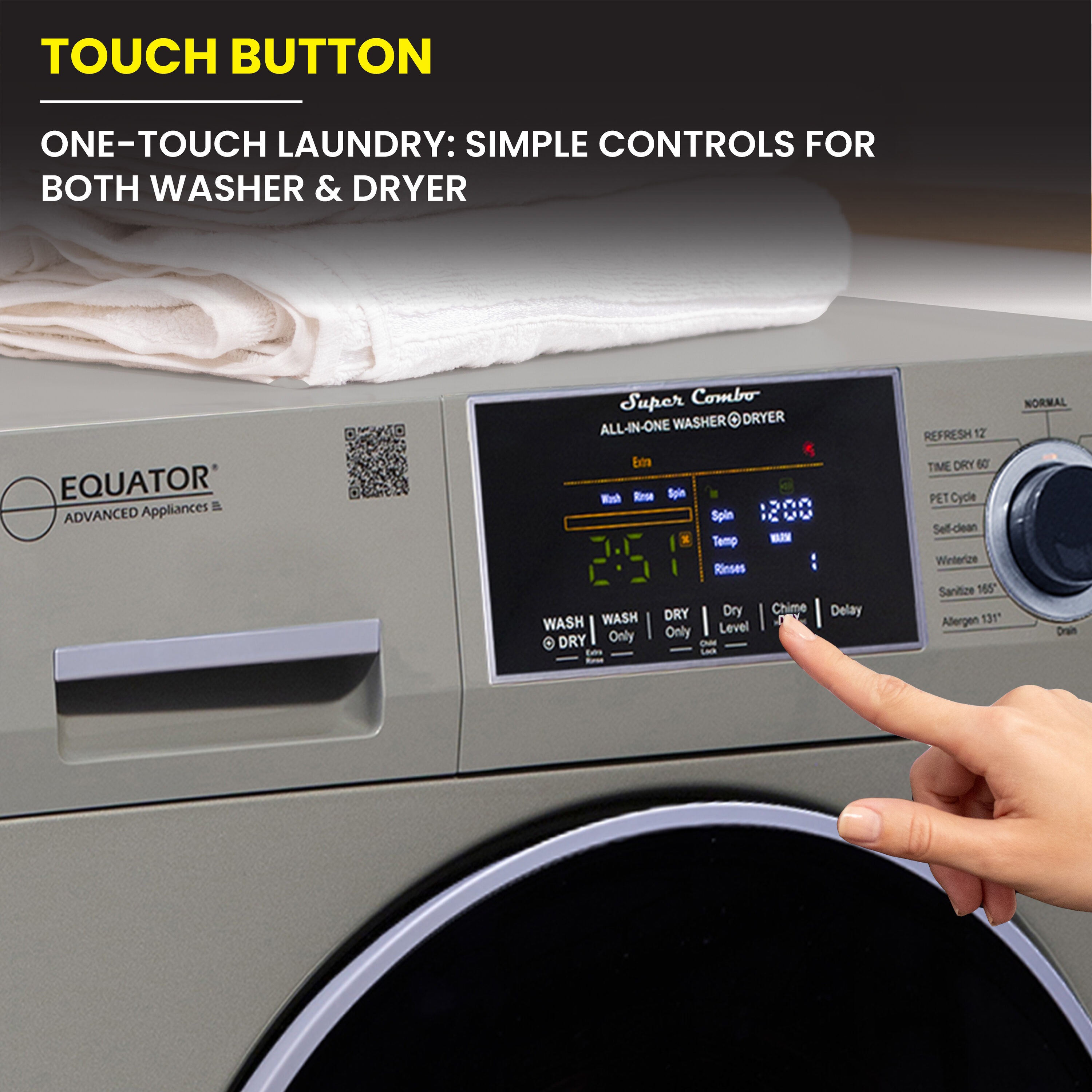 Combo Lavadora y Secadora Todo en Uno con capacidad de 1.62 pies cúbicos color plata EZ 4800 V PLATA de Equator Advanced Appliances