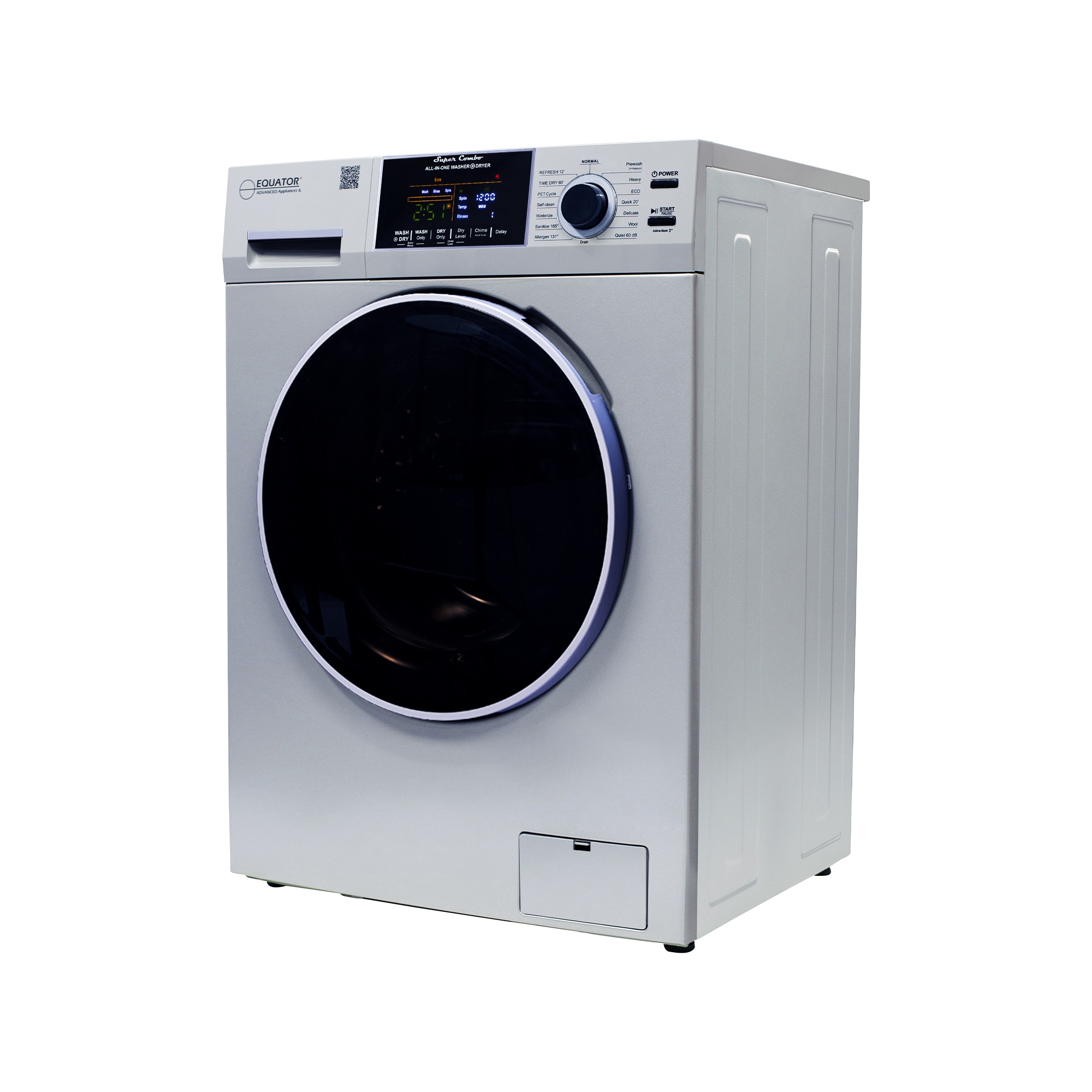 Combo Lavadora y Secadora Todo en Uno con capacidad de 1.62 pies cúbicos color plata EZ 4800 V PLATA de Equator Advanced Appliances