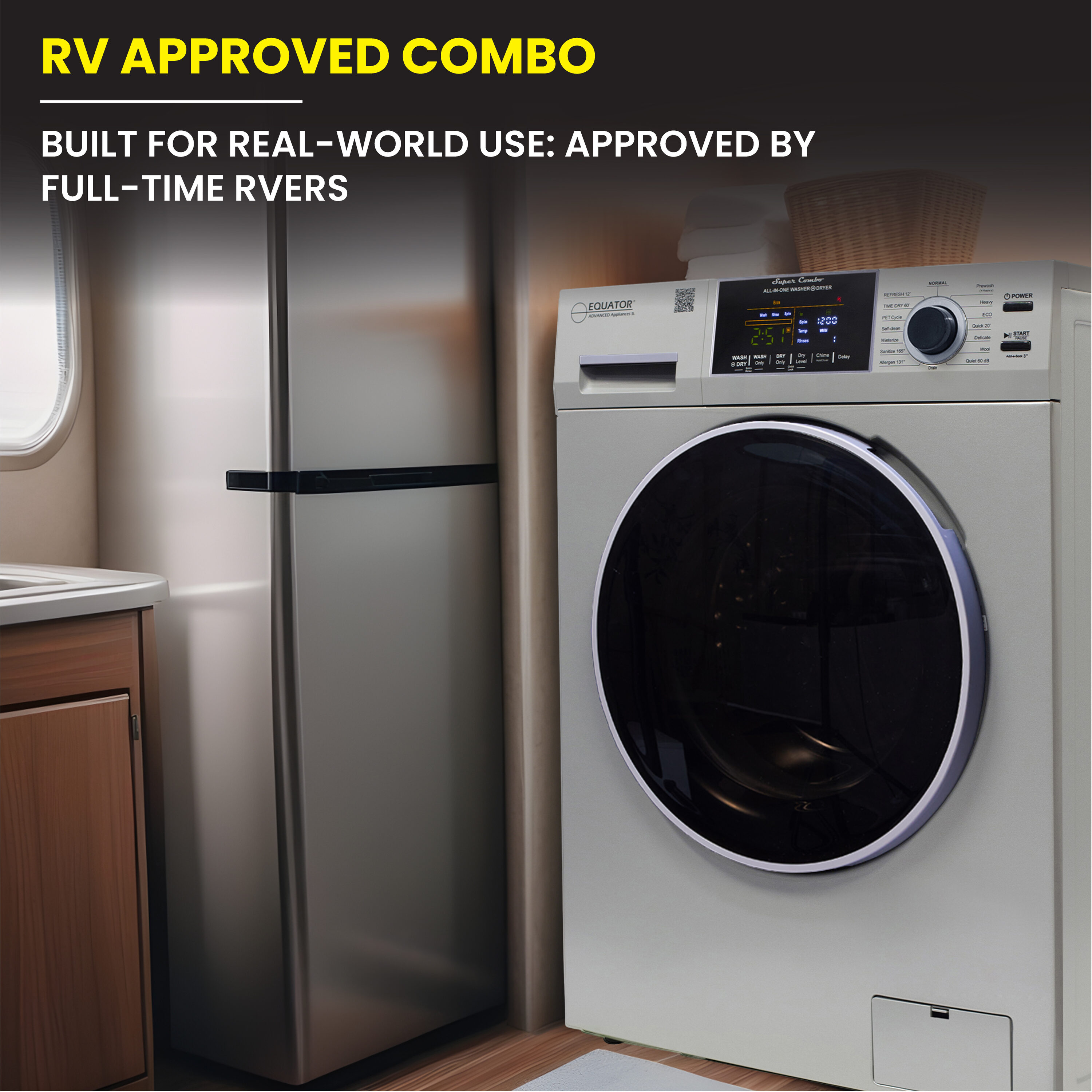 Combo Lavadora y Secadora Todo en Uno con capacidad de 1.62 pies cúbicos color plata EZ 4800 V PLATA de Equator Advanced Appliances