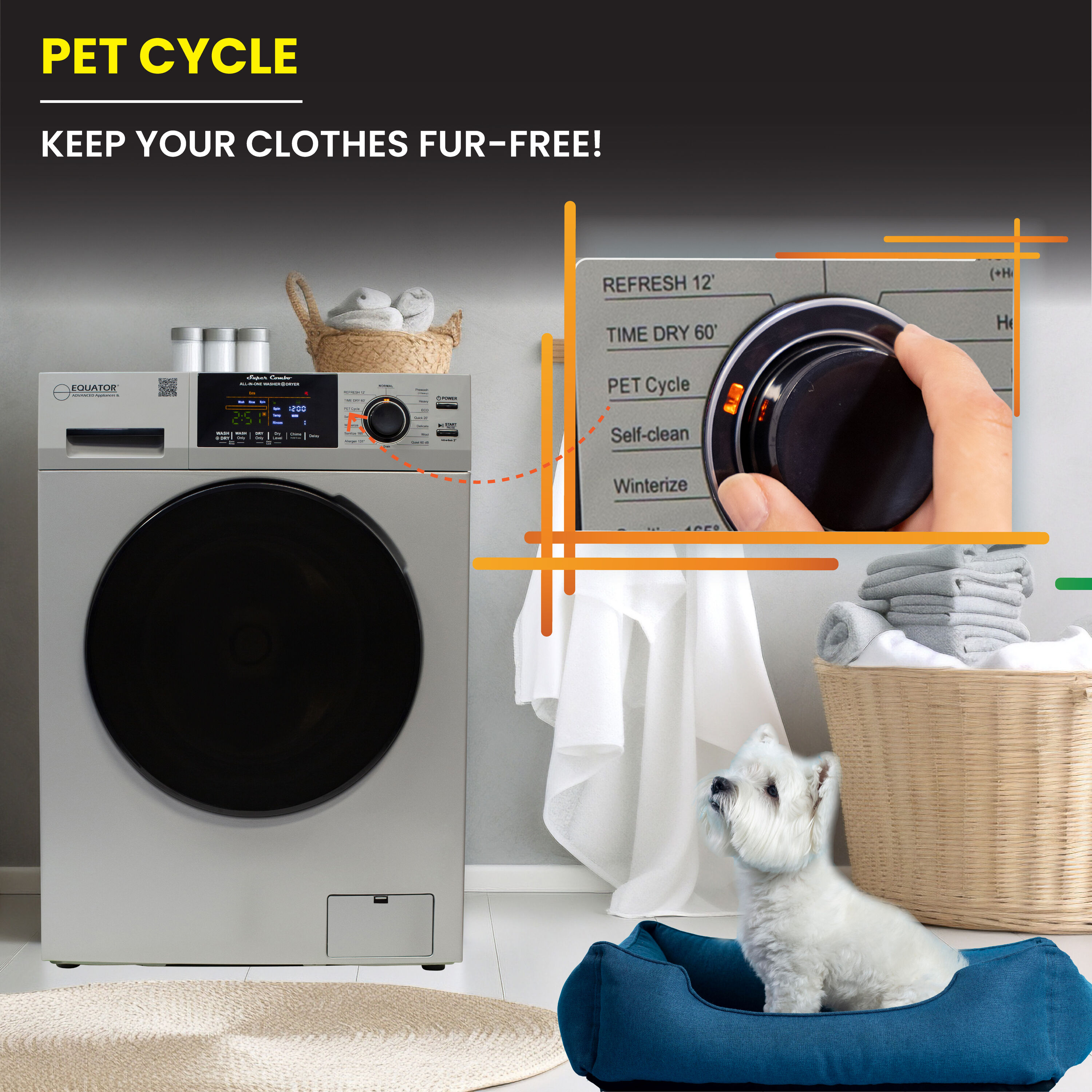 Combo Lavadora y Secadora Todo en Uno con capacidad de 1.62 pies cúbicos color plata EZ 4800 V PLATA de Equator Advanced Appliances