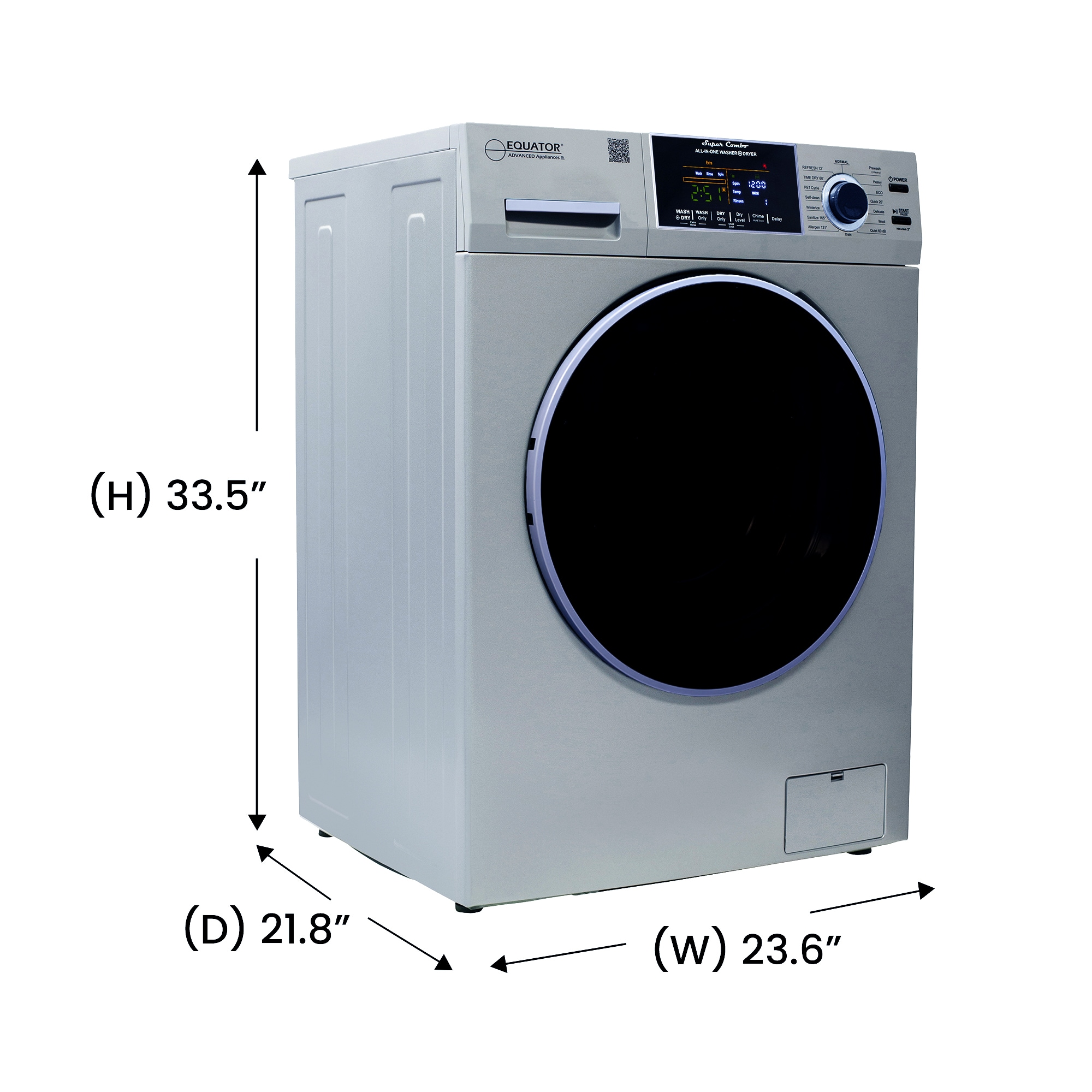 Combo Lavadora y Secadora Todo en Uno con capacidad de 1.62 pies cúbicos color plata EZ 4800 V PLATA de Equator Advanced Appliances