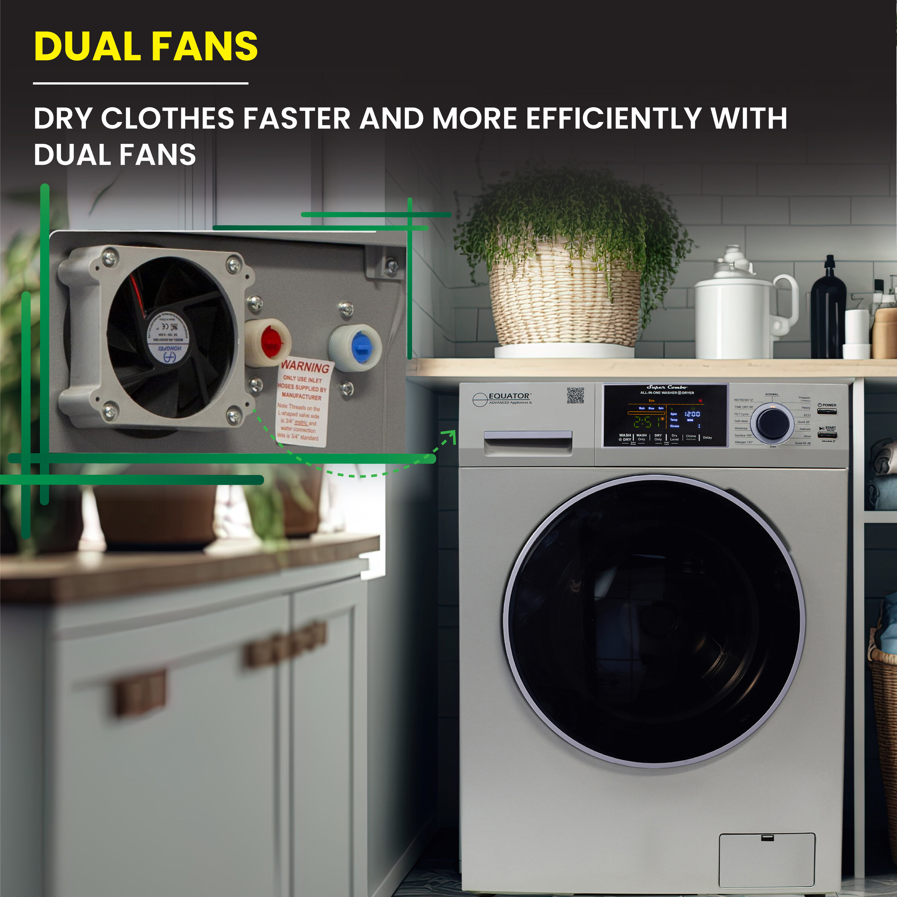 Combo Lavadora y Secadora Todo en Uno con capacidad de 1.62 pies cúbicos color plata EZ 4800 V PLATA de Equator Advanced Appliances