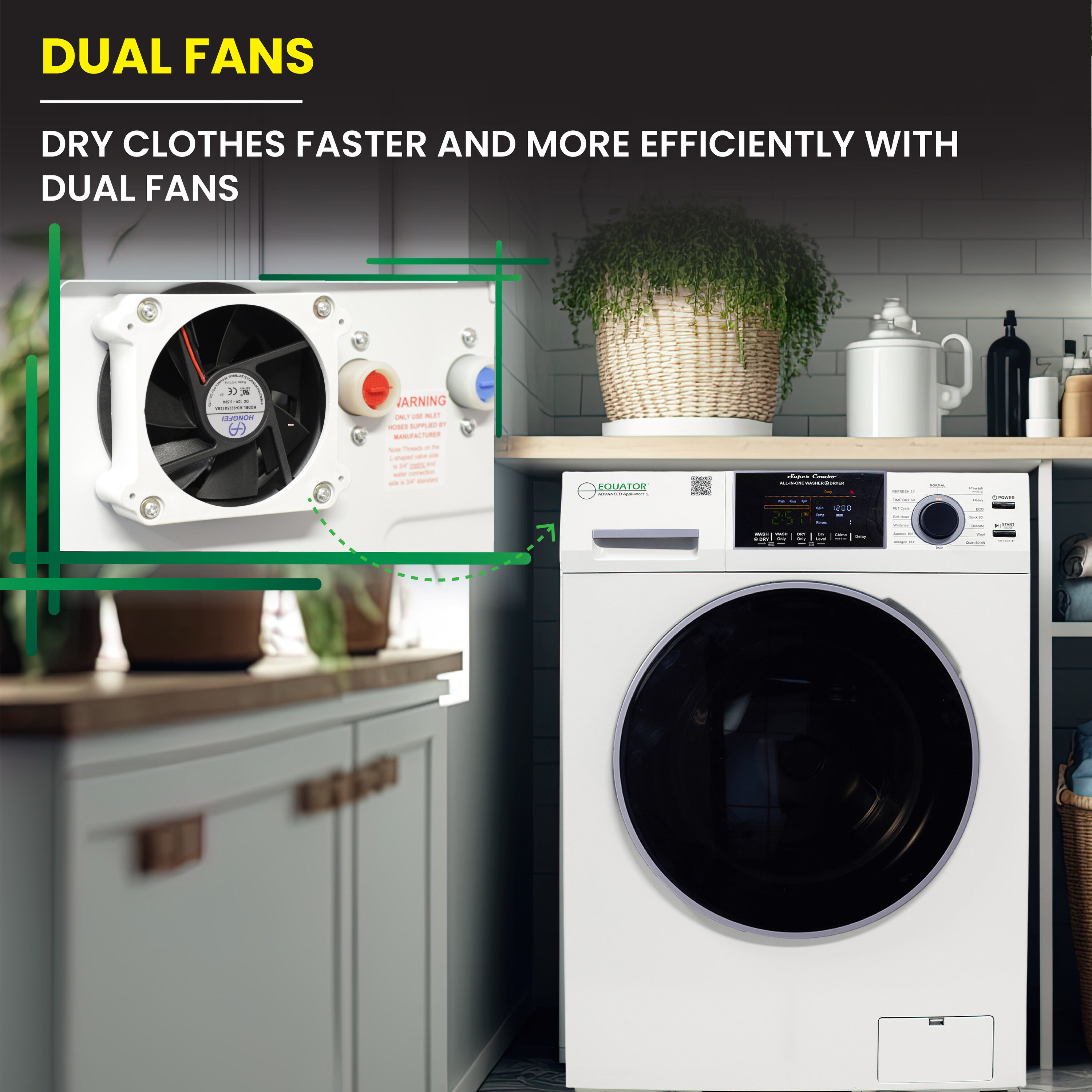 Combo de Lavadora Secadora Todo en Uno con ventilación, color blanco, de Capacidad de 1.62 pies cúbicos Modelo EZ 4800 V BLANCO de Equator Advanced Appliances