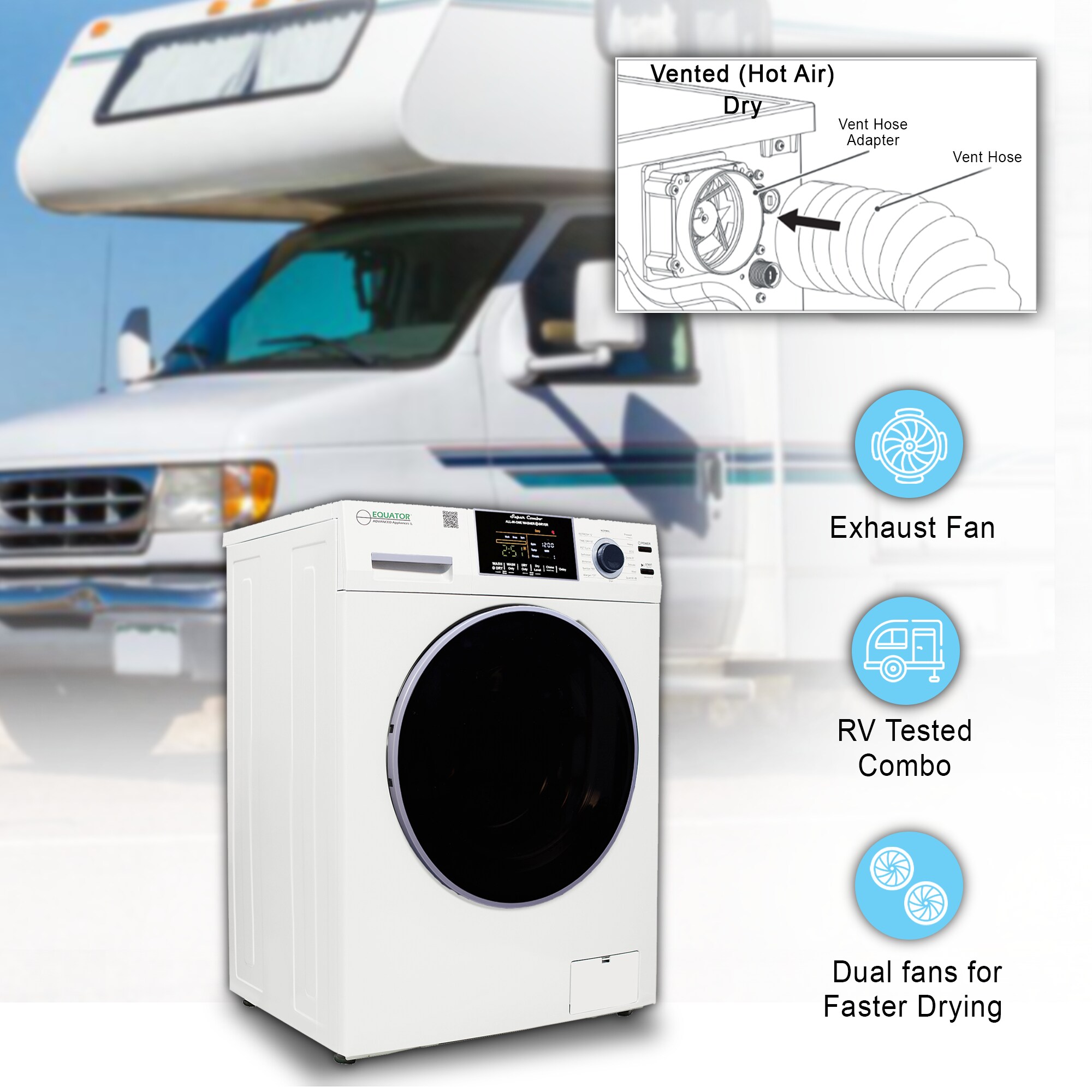 Combo de Lavadora Secadora Todo en Uno con ventilación, color blanco, de Capacidad de 1.62 pies cúbicos Modelo EZ 4800 V BLANCO de Equator Advanced Appliances