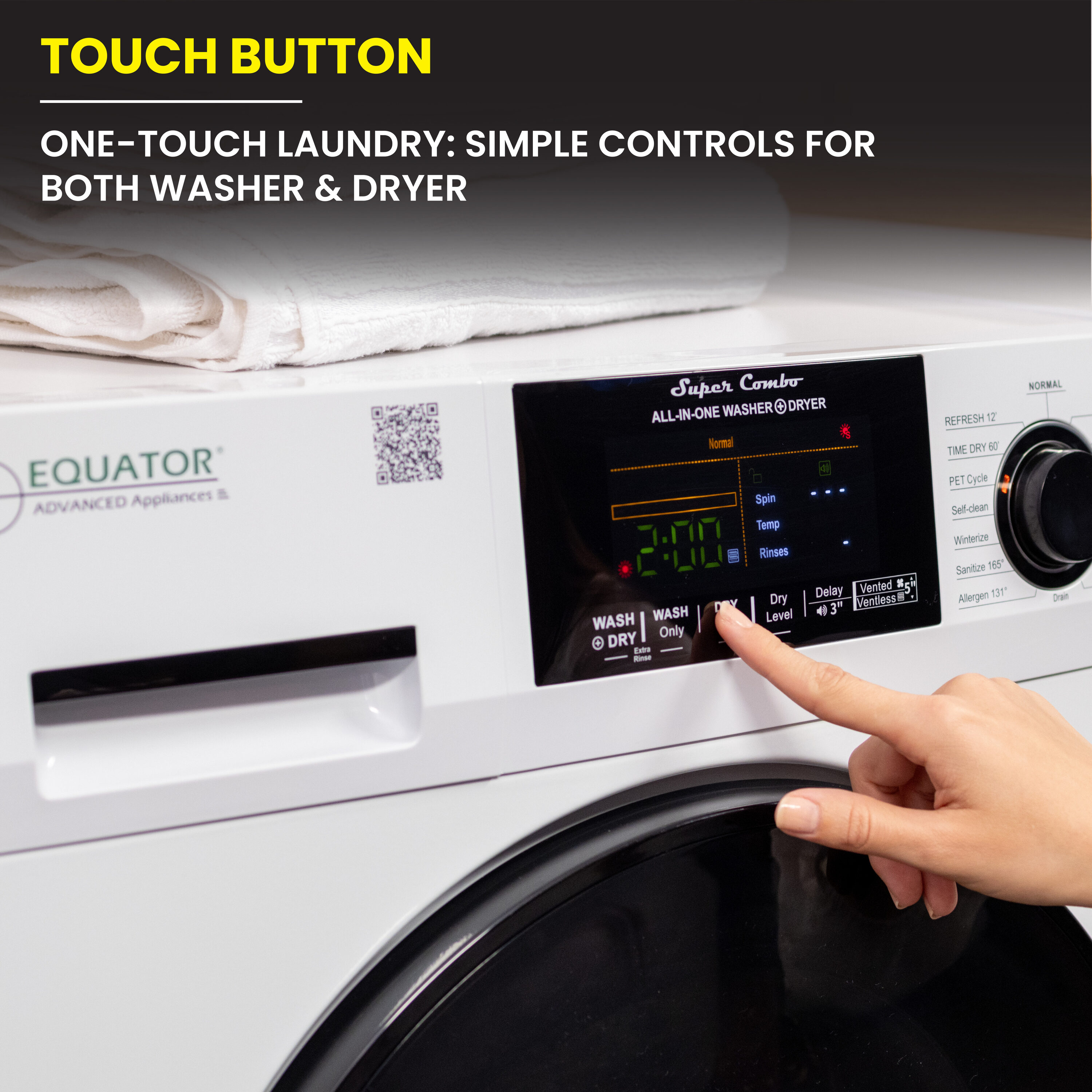 Combo de Lavadora Secadora Todo en Uno con ventilación, color blanco, de Capacidad de 1.62 pies cúbicos Modelo EZ 4800 V BLANCO de Equator Advanced Appliances