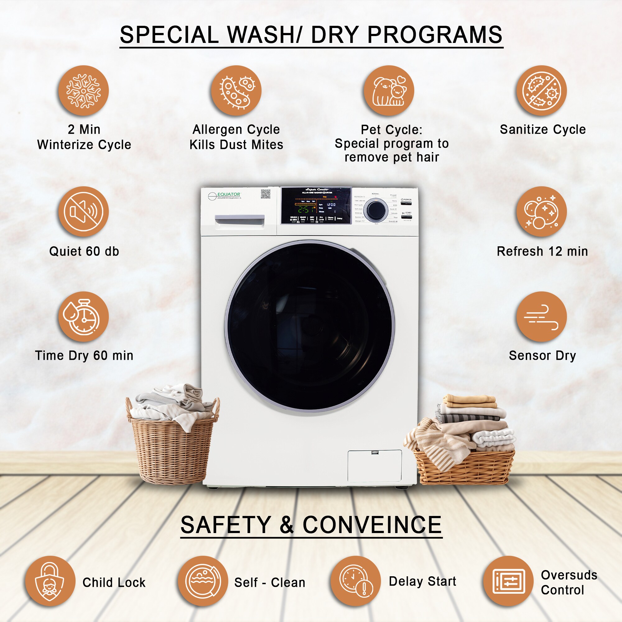 Combo de Lavadora Secadora Todo en Uno con ventilación, color blanco, de Capacidad de 1.62 pies cúbicos Modelo EZ 4800 V BLANCO de Equator Advanced Appliances