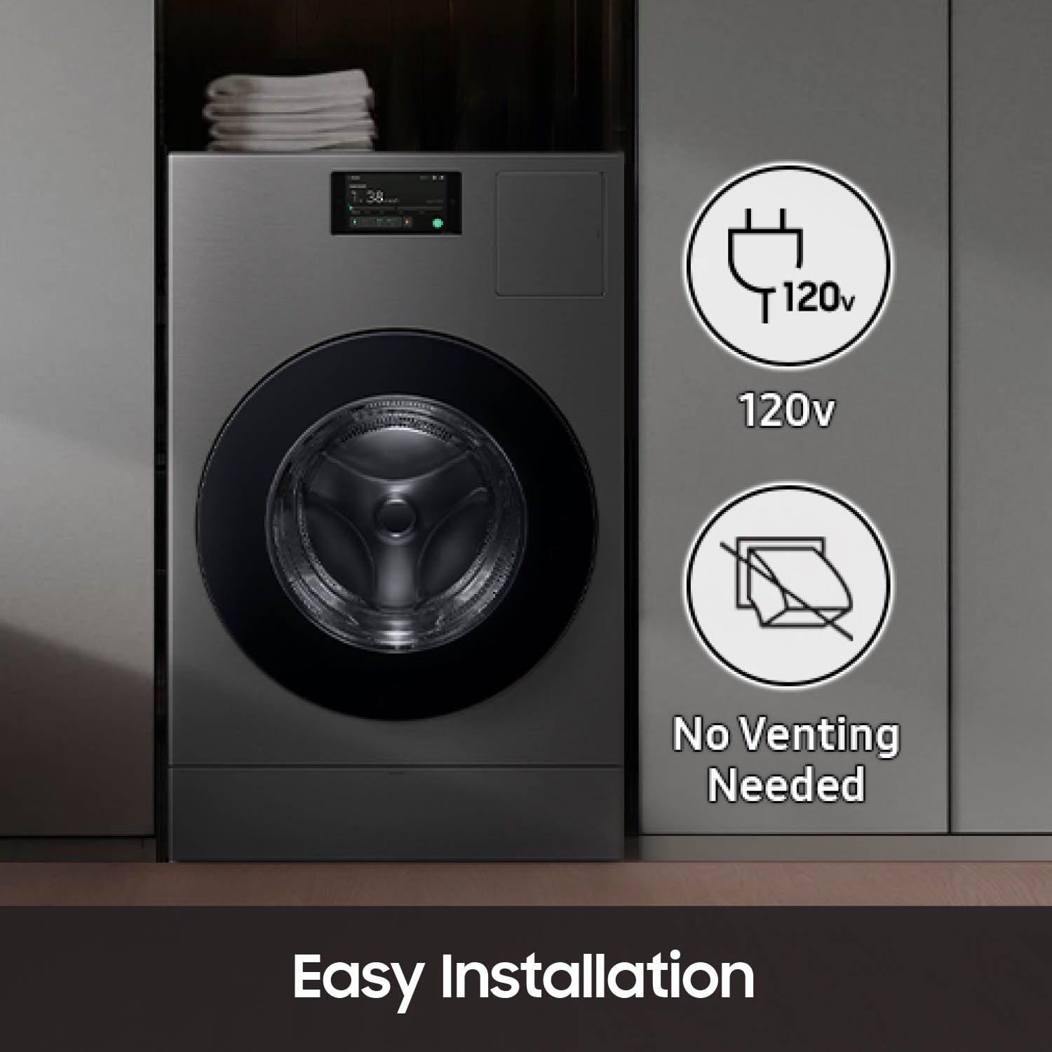 Lavadora secadora todo en uno Samsung Bespoke de 5.3 pies cúbicos de capacidad en acero oscuro sin ventilación (certificada por ENERGY STAR) WD53DBA900HZ