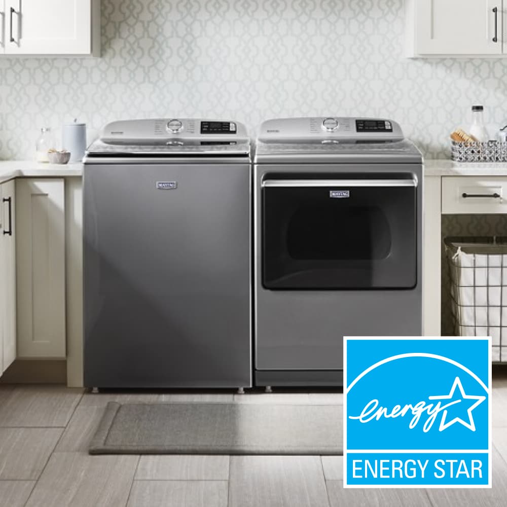 Secadora eléctrica con ciclo de vapor de 7.4 pies cúbicos capaz de conectarse a la tecnología inteligente (metálico pizarra) con certificación Energy Star MED7230HC de Maytag.