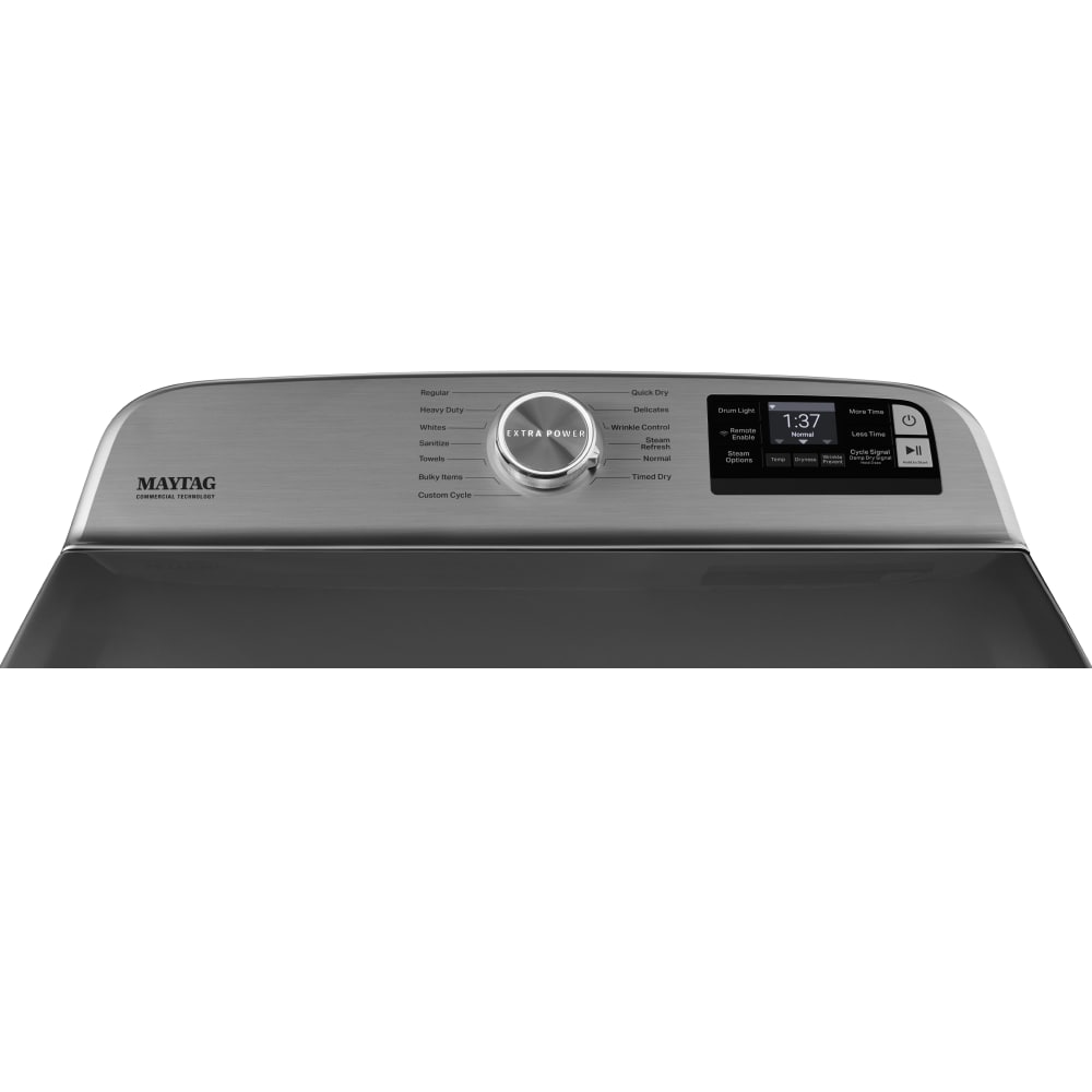 Secadora eléctrica con ciclo de vapor de 7.4 pies cúbicos capaz de conectarse a la tecnología inteligente (metálico pizarra) con certificación Energy Star MED7230HC de Maytag.