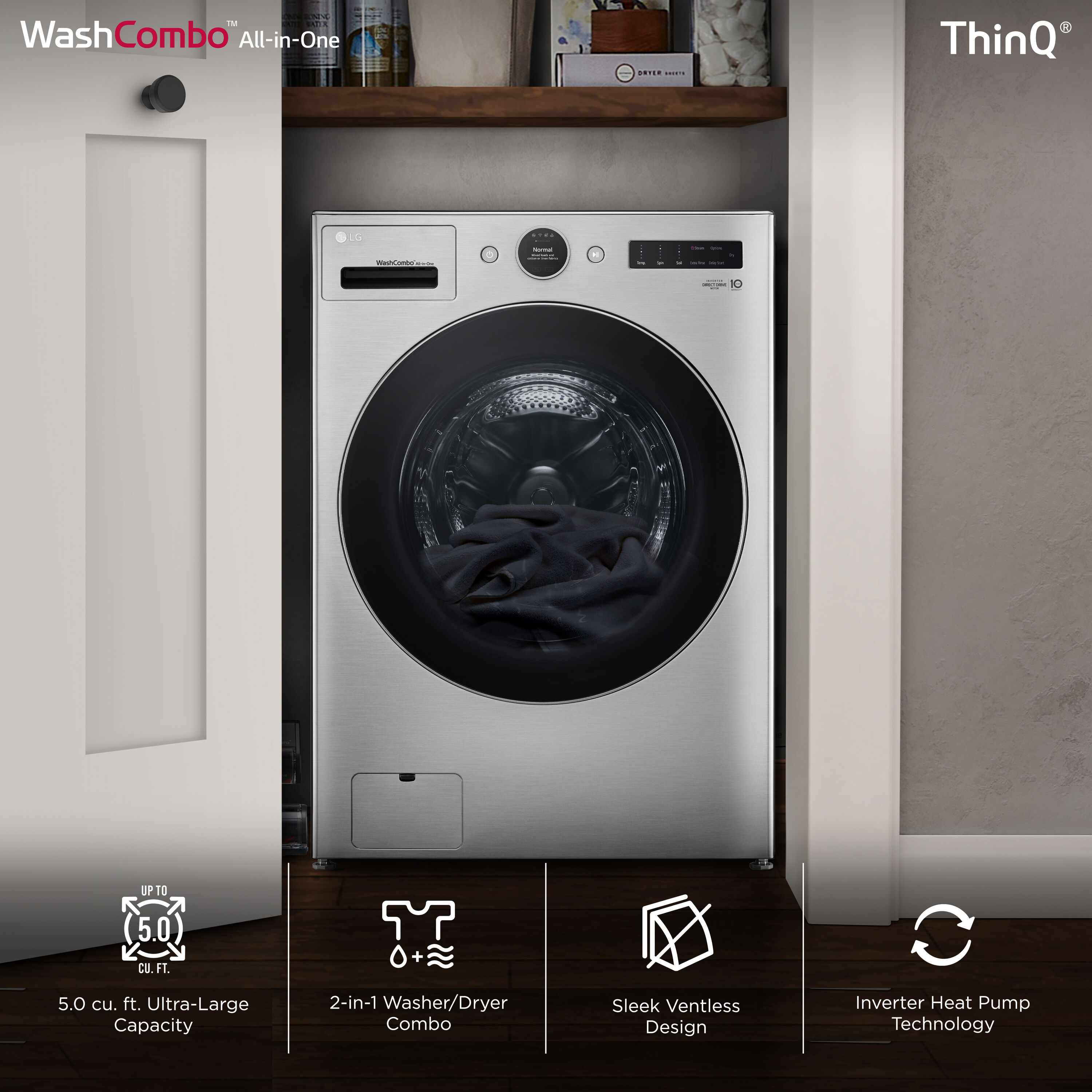 Combo Lavadora Secadora todo en uno de acero grafito sin ventilación de 5 pies cúbicos de capacidad (certificado ENERGY STAR) LG WM6998HVA