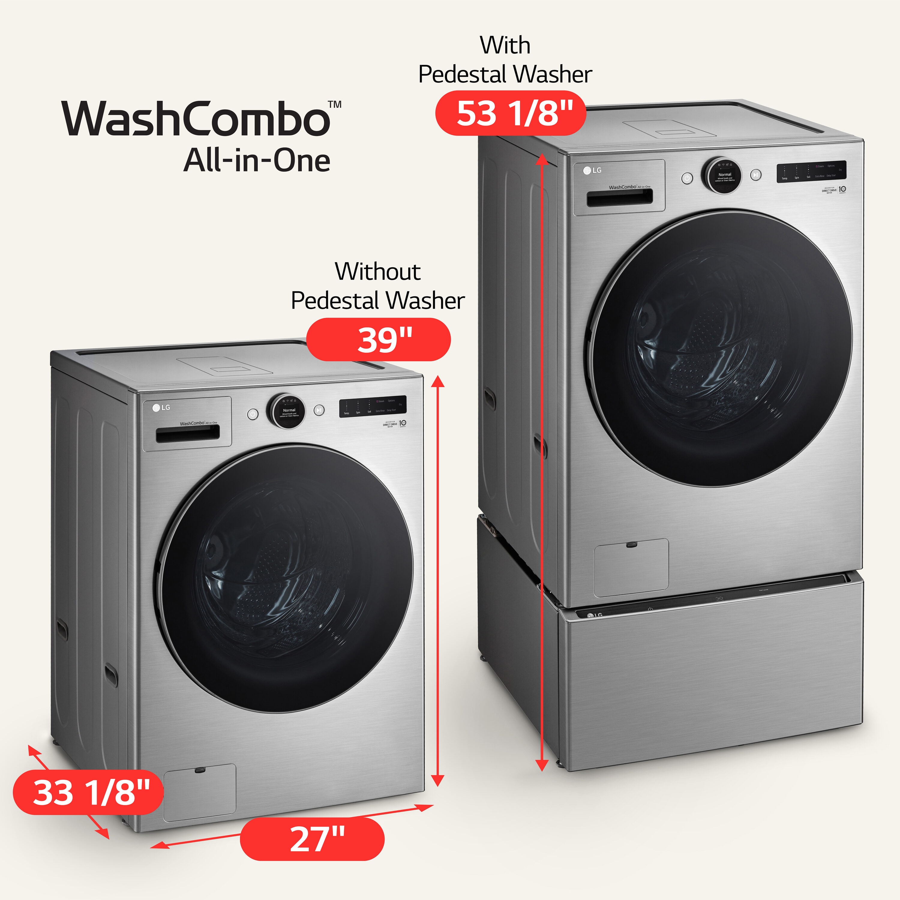 Combo Lavadora Secadora todo en uno de acero grafito sin ventilación de 5 pies cúbicos de capacidad (certificado ENERGY STAR) LG WM6998HVA