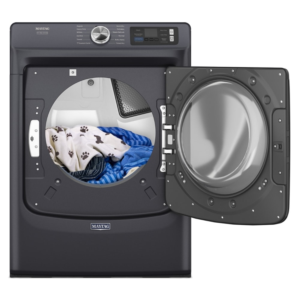 Secadora de ropa eléctrica apilable con ciclo de vapor de Maytag Pet Pro de 7.4 pies cúbicos (acero mediano) certificada Energy Star MED7020RF