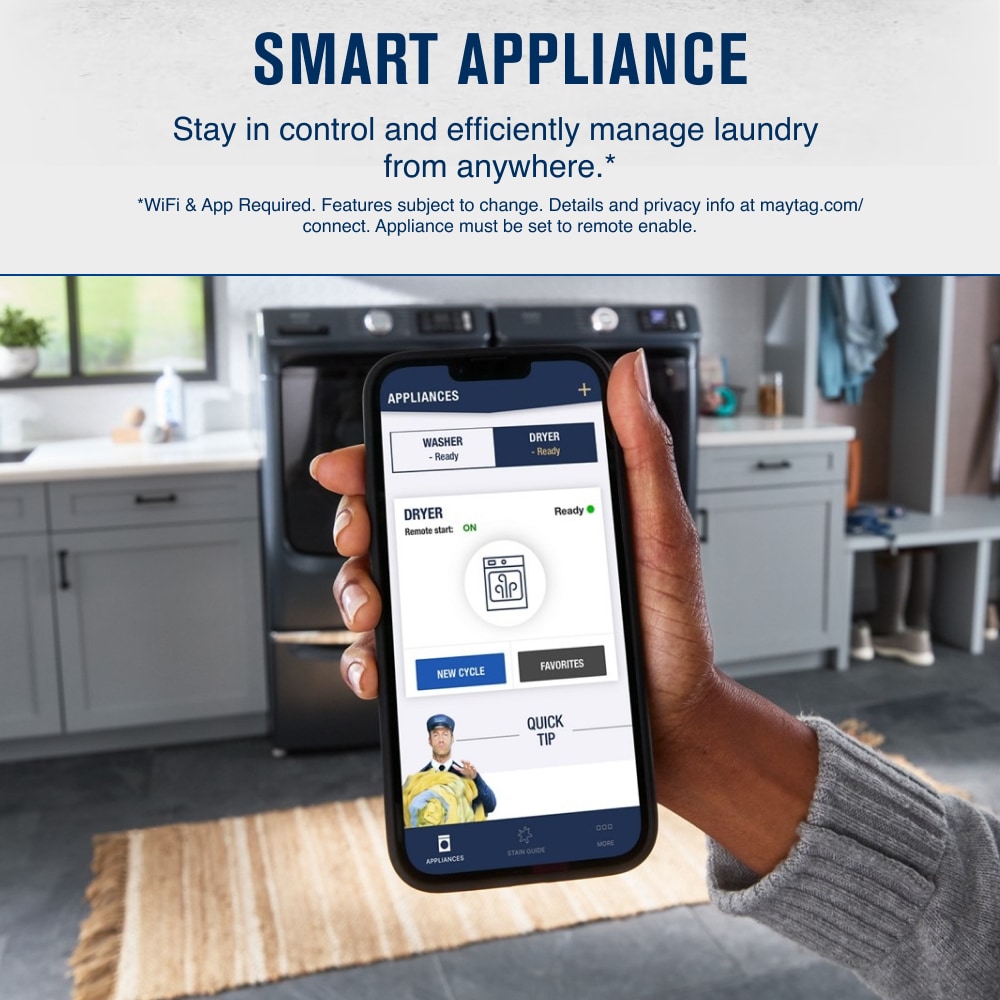 Secadora de ropa eléctrica apilable con ciclo de vapor de Maytag Pet Pro de 7.4 pies cúbicos (acero mediano) certificada Energy Star MED7020RF