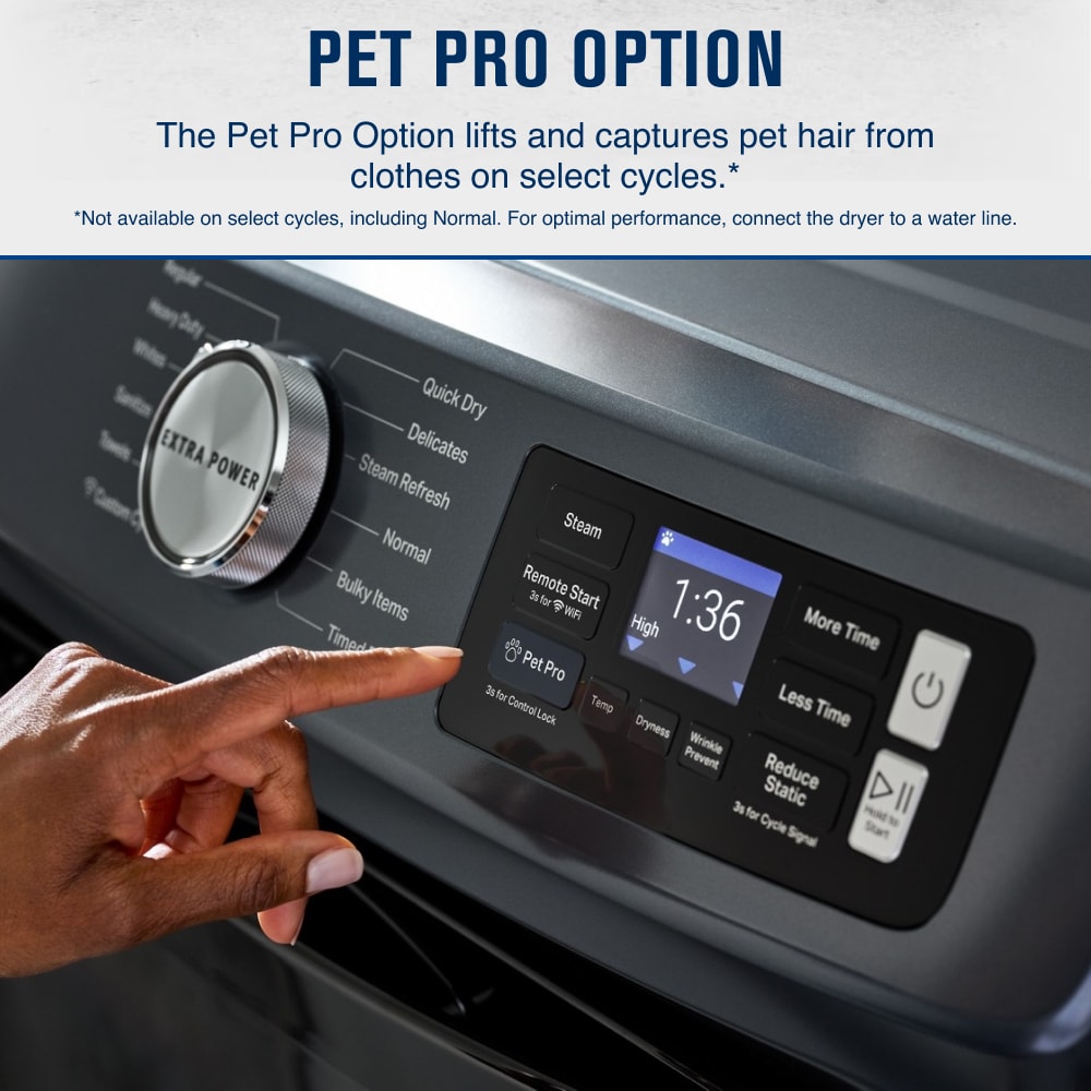 Secadora de ropa eléctrica apilable con ciclo de vapor de Maytag Pet Pro de 7.4 pies cúbicos (acero mediano) certificada Energy Star MED7020RF
