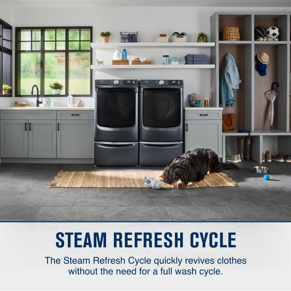 Secadora de ropa eléctrica apilable con ciclo de vapor de Maytag Pet Pro de 7.4 pies cúbicos (acero mediano) certificada Energy Star MED7020RF