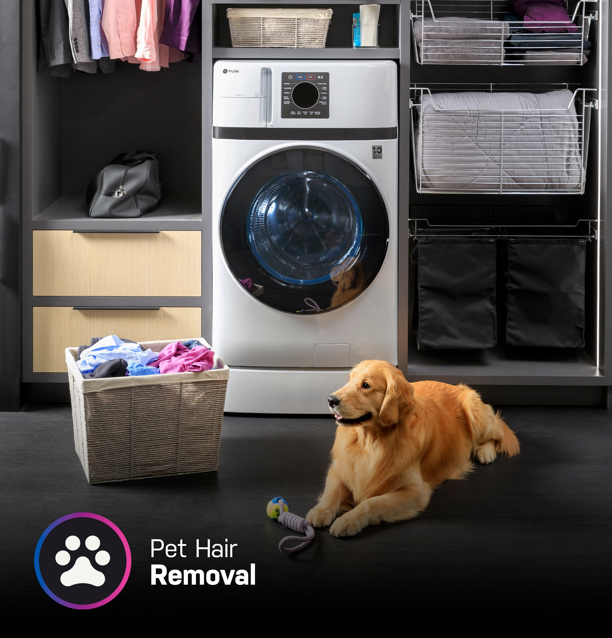 GE Profile con remoción de pelo de mascotas 4.6 pies cúbicos de capacidad Combo lavadora-secadora todo en uno sin ventilación blanco (Certificado ENERGY STAR) PFQ83HSLWWW
