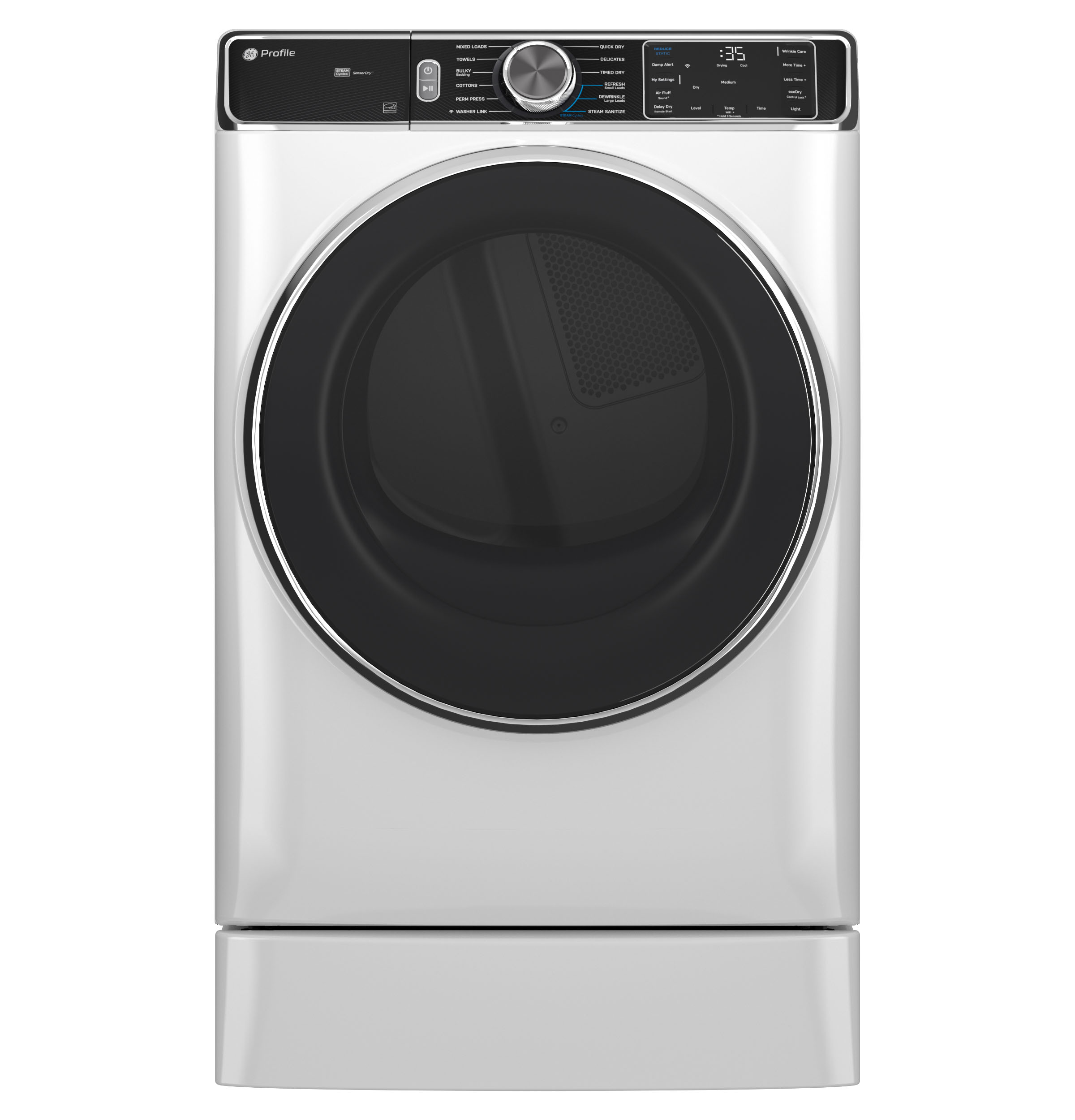 Secadora de Gas Inteligente Apilable con Ciclo de Vapor de 7.8 pies cúbicos de Perfil GE (Blanca) Certificada por Energy Star