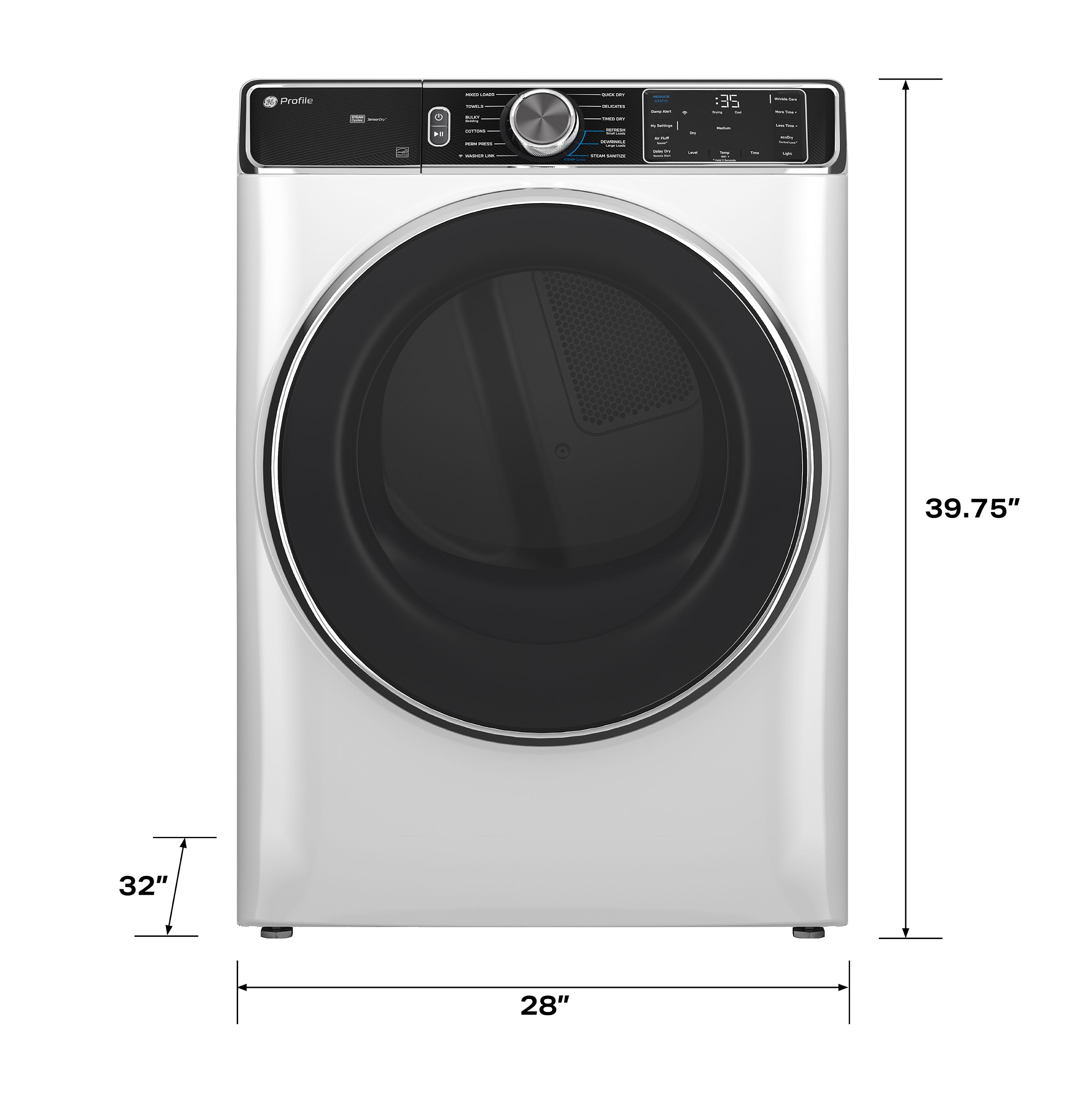 Secadora de Gas Inteligente Apilable con Ciclo de Vapor de 7.8 pies cúbicos de Perfil GE (Blanca) Certificada por Energy Star