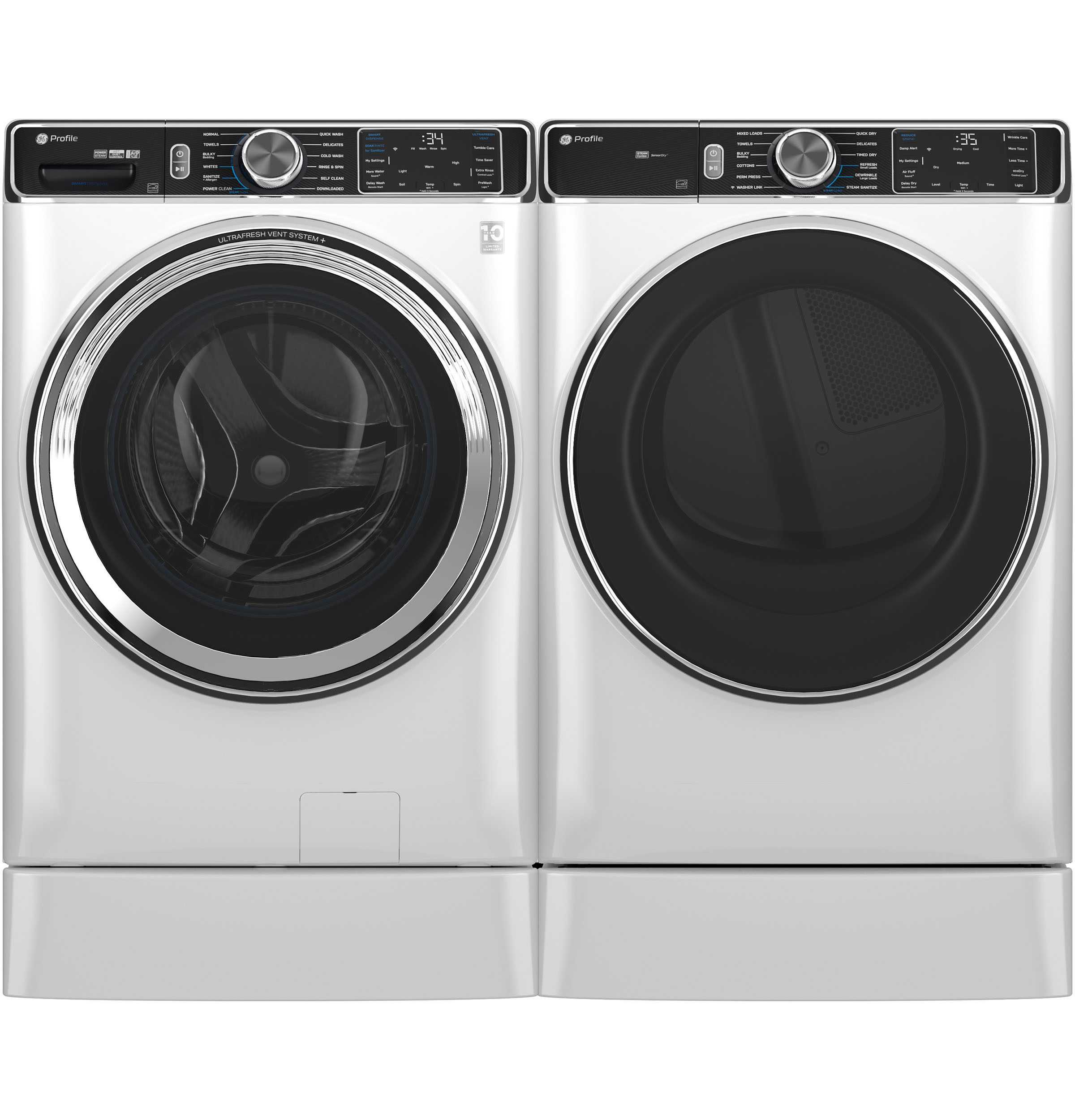 Secadora de Gas Inteligente Apilable con Ciclo de Vapor de 7.8 pies cúbicos de Perfil GE (Blanca) Certificada por Energy Star