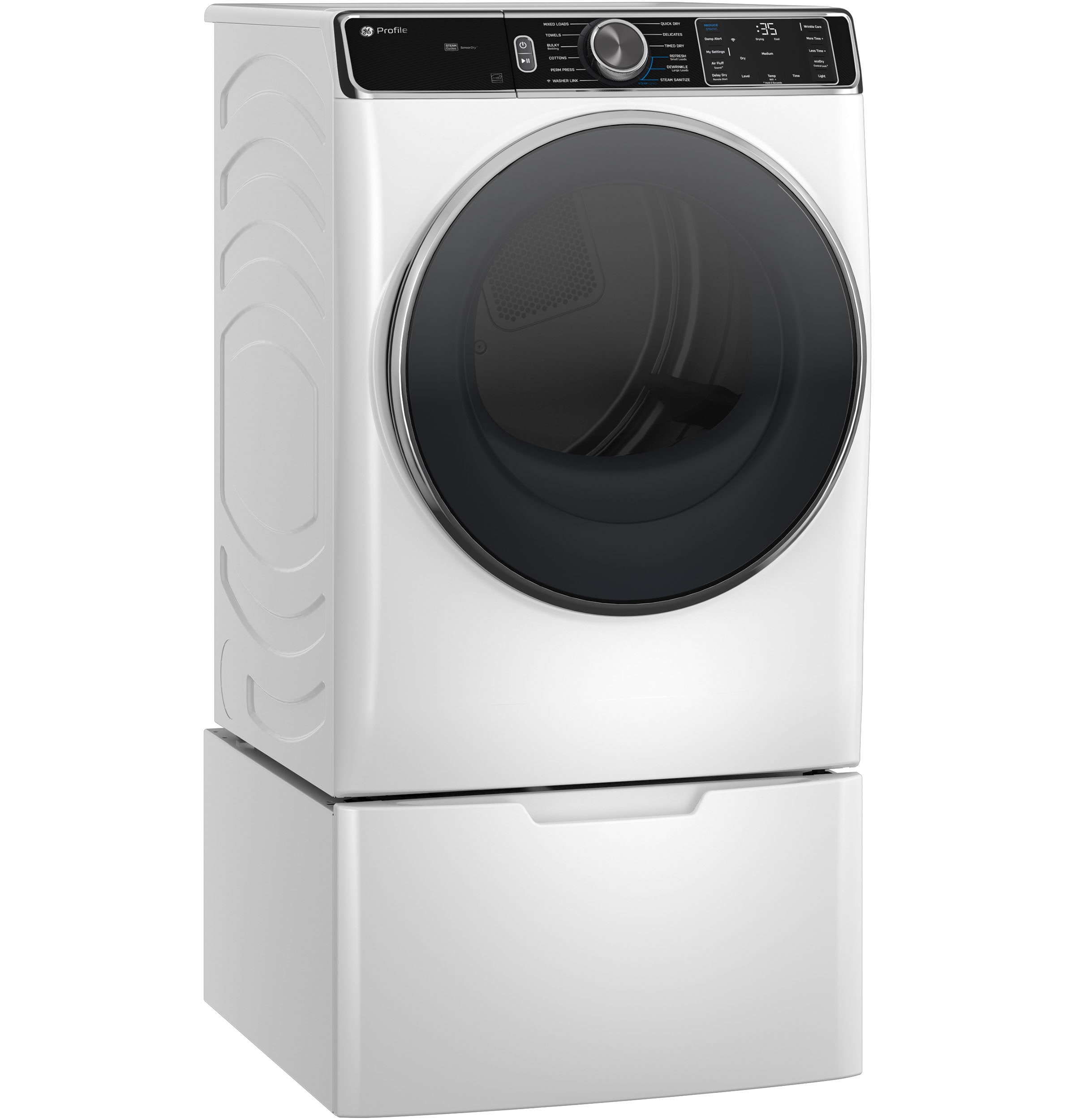 Secadora de Gas Inteligente Apilable con Ciclo de Vapor de 7.8 pies cúbicos de Perfil GE (Blanca) Certificada por Energy Star