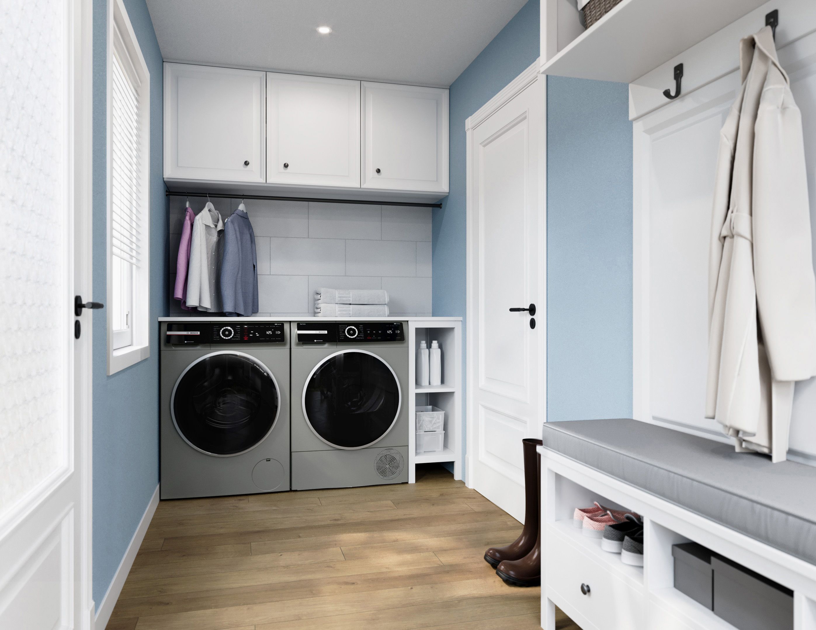 Secadora eléctrica sin ventilación con bomba de calor apilable Bosch Serie 800 de 4 pies cúbicos con ciclo de vapor (acero perla) certificada por Energy Star WQB245AXUC