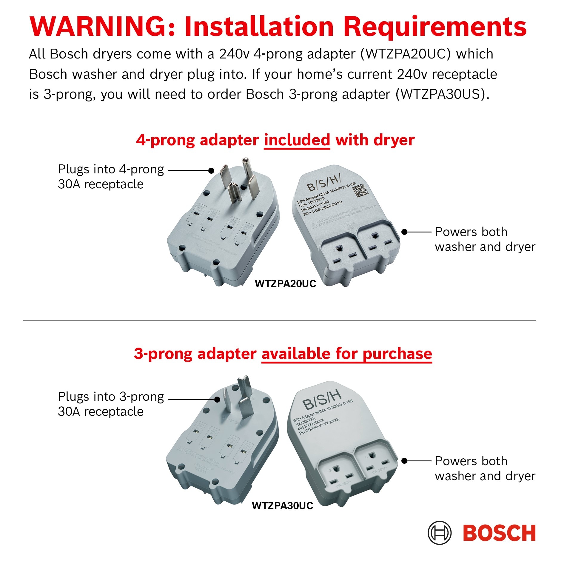 Secadora eléctrica sin ventilación con bomba de calor apilable Bosch Serie 800 de 4 pies cúbicos con ciclo de vapor (acero perla) certificada por Energy Star WQB245AXUC