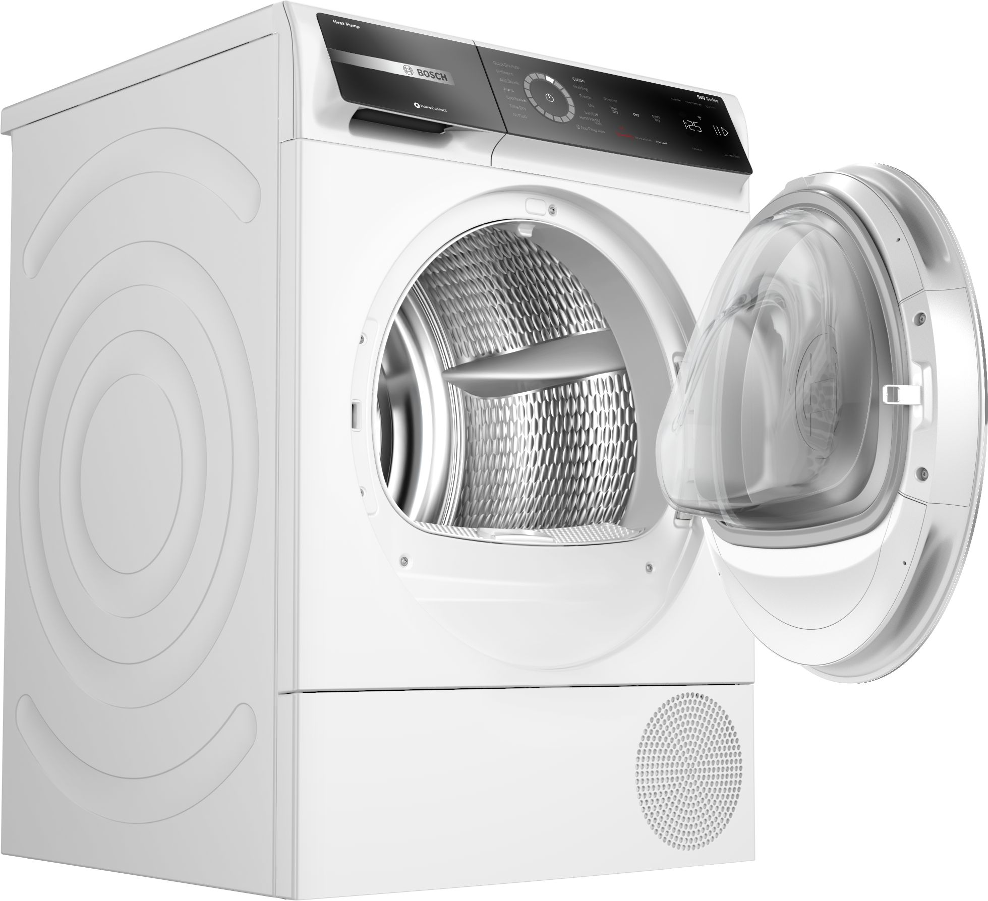 Secadora eléctrica apilable con bomba de calor sin ventilación y ciclo de vapor de la serie 500 de Bosch (blanca) certificada por Energy Star de 4 pies cúbicos.