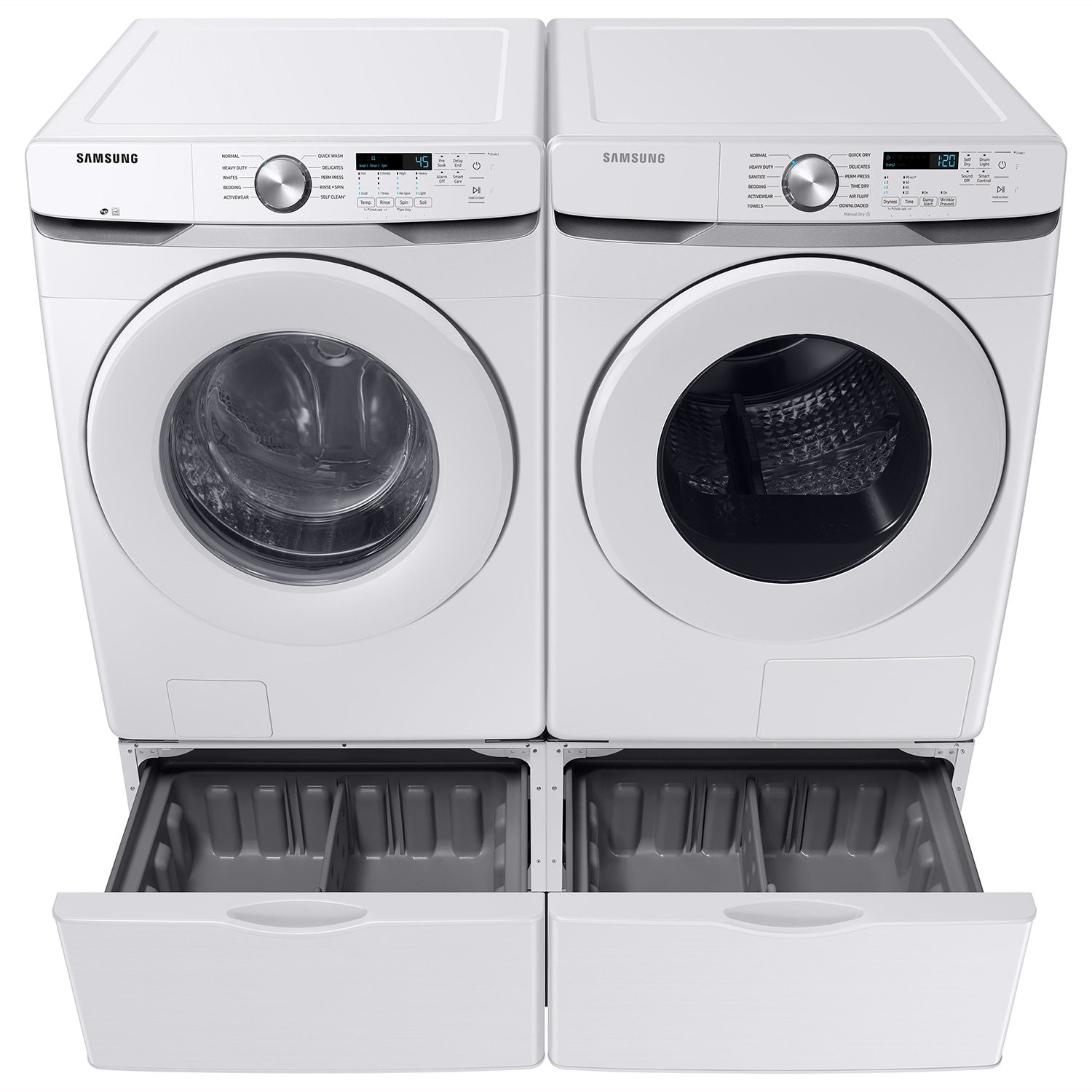 Secadora eléctrica apilable sin ventilación con bomba de calor de 7.5 pies cúbicos (blanca) certificada por Energy Star DV45DG6000HW de Samsung.