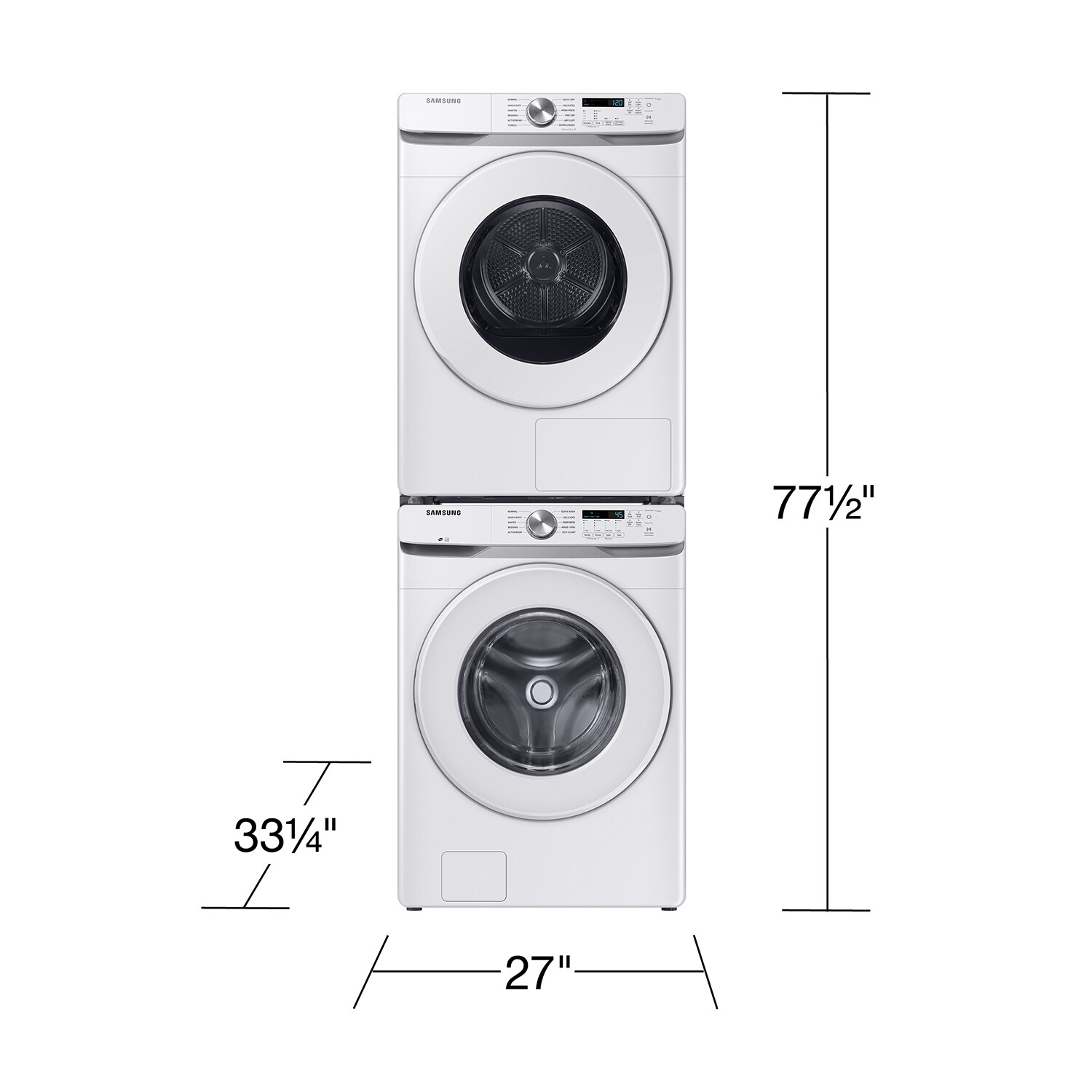 Secadora eléctrica apilable sin ventilación con bomba de calor de 7.5 pies cúbicos (blanca) certificada por Energy Star DV45DG6000HW de Samsung.