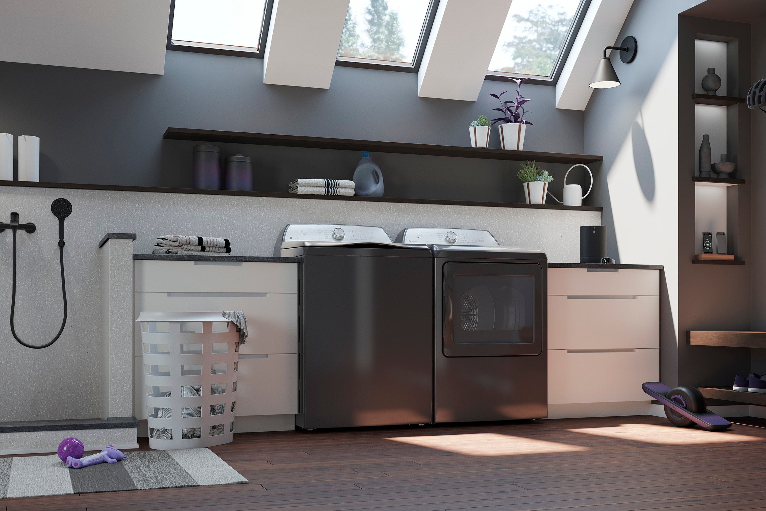 Secadora eléctrica con ventilación de 7.4 pies cúbicos de la línea GE Profile (Gris Diamante) Certificado Energy Star PTD60EBPRDG
