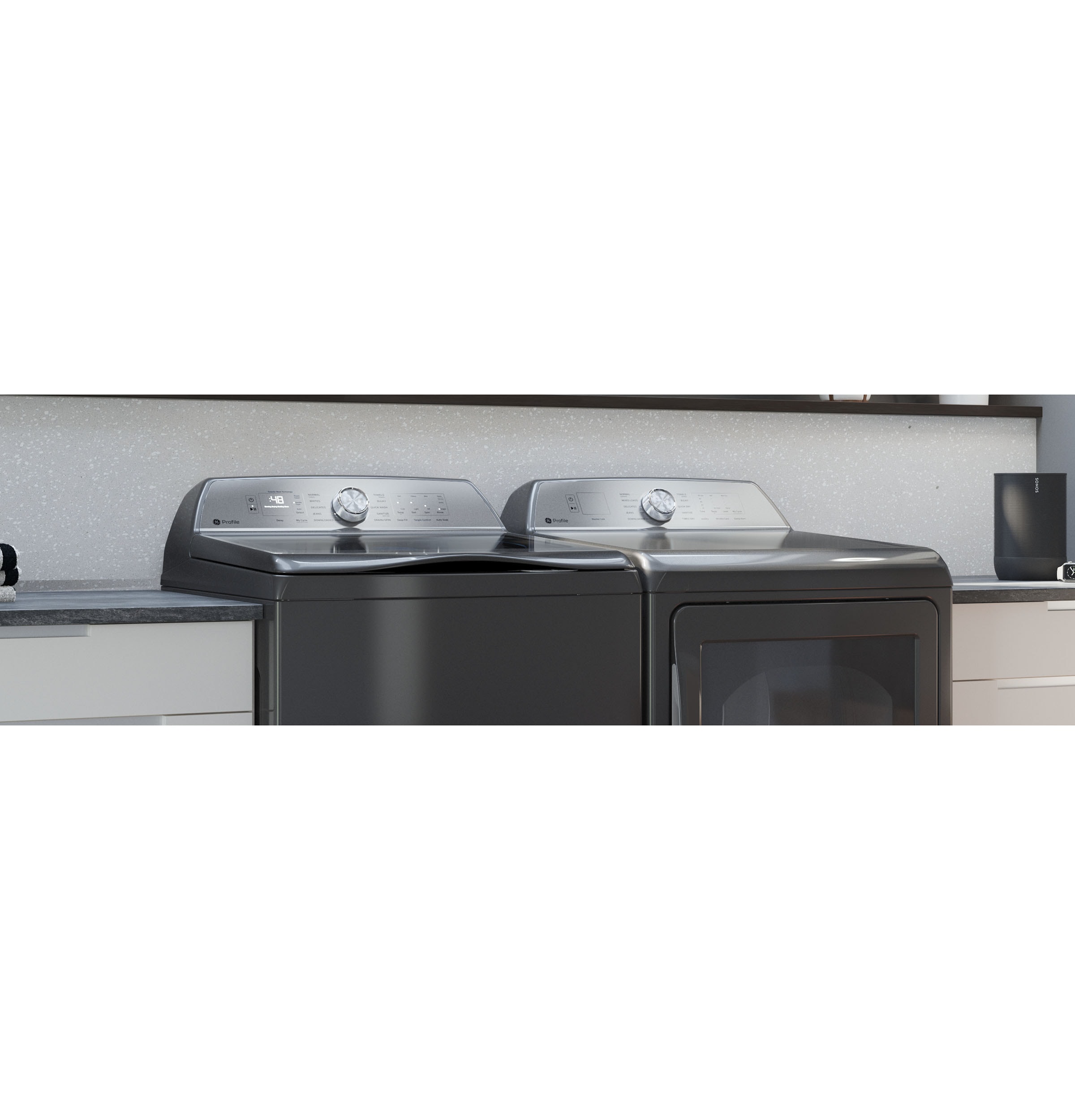 Secadora de gas compatible inteligente con ventilación de 7.4 pies cúbicos de GE Profile (Gris Diamante) Certificada por Energy Star PTD60GBPRDG